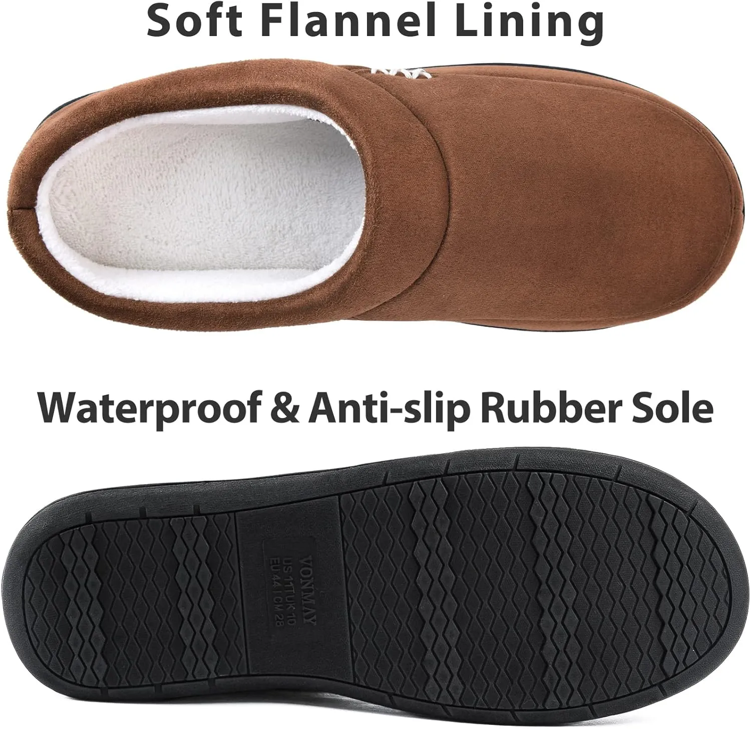 VONAMY Men's Slippers Fuzzy Warm House Shoes Memory Foam Slip On Clog Plush Wool Fleece Indoor Outdoor