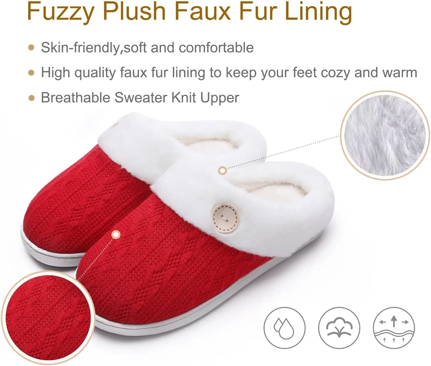 Vonluxe Women's Fuzzy House Slippers Comfy Memory Foam Bedroom Slippers Warm Slip On Light Shoes Outdoor Indoor Faux Fur Lined