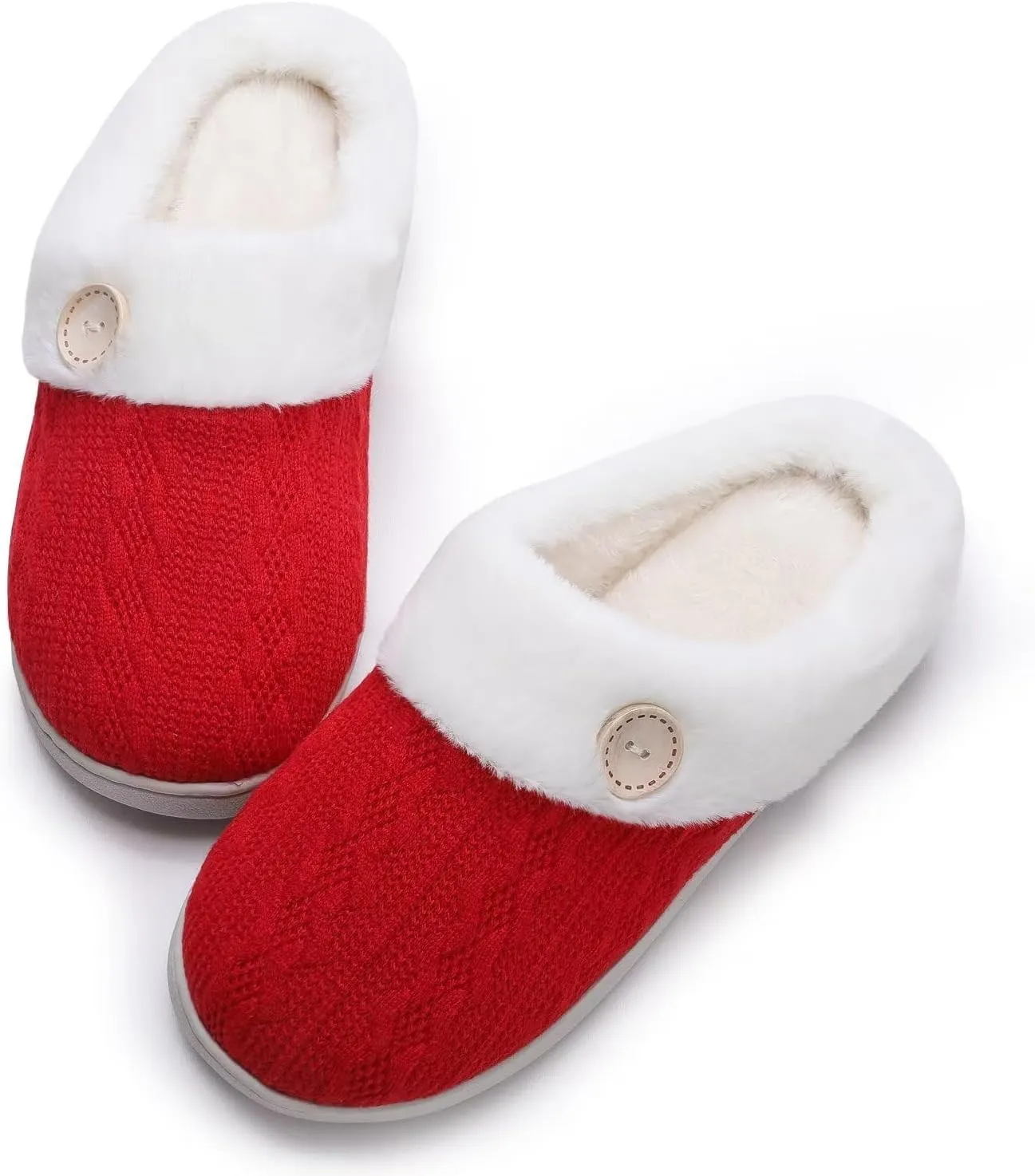 Vonluxe Women's Fuzzy House Slippers Comfy Memory Foam Bedroom Slippers Warm Slip On Light Shoes Outdoor Indoor Faux Fur Lined