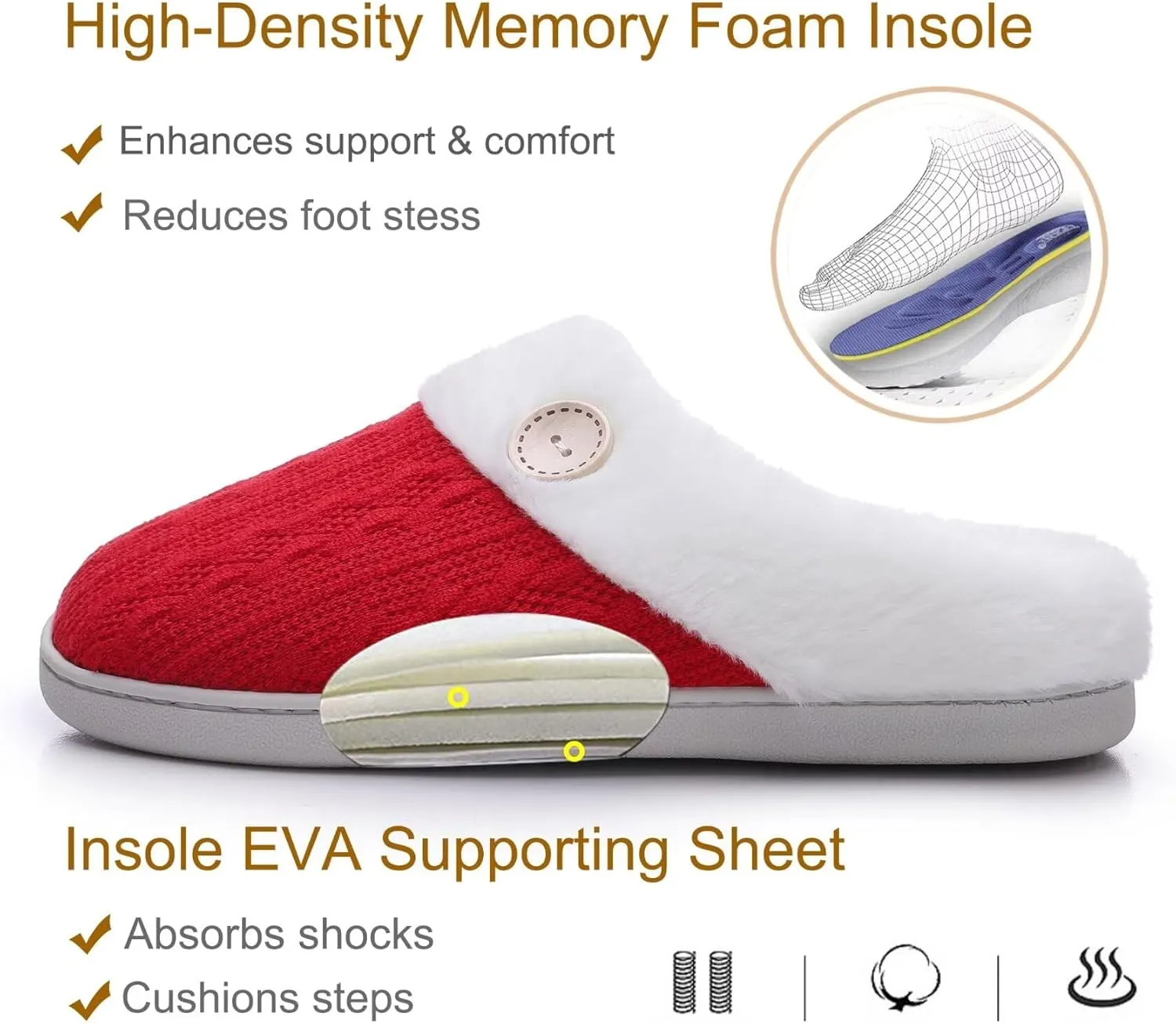 Vonluxe Women's Fuzzy House Slippers Comfy Memory Foam Bedroom Slippers Warm Slip On Light Shoes Outdoor Indoor Faux Fur Lined