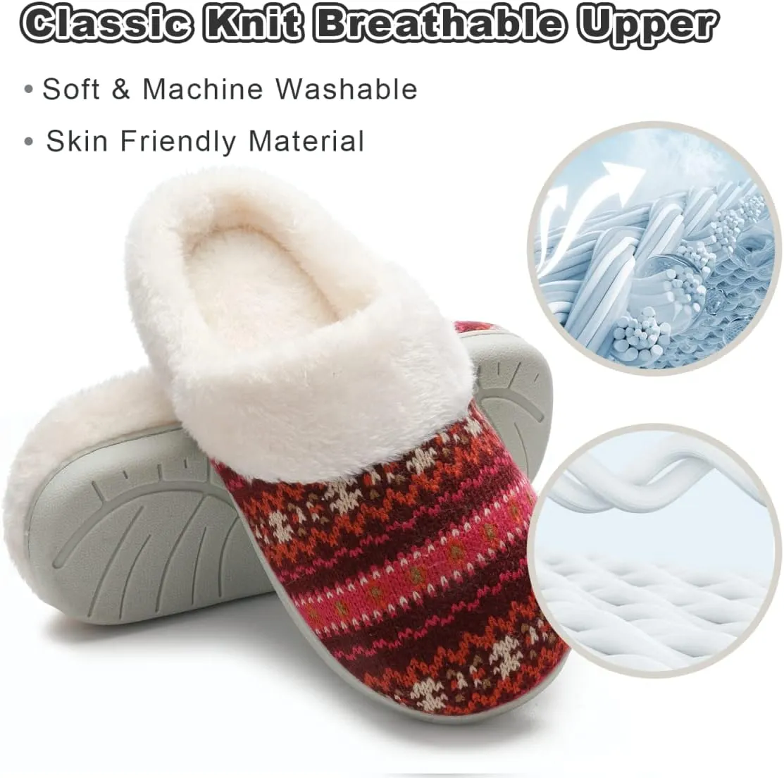 Vonluxe Women's House Fuzzy Slip On Slippers Warm Memory Foam Ladies Slippers Comfy Outdoor Indoor Plush Bedroom Shoes