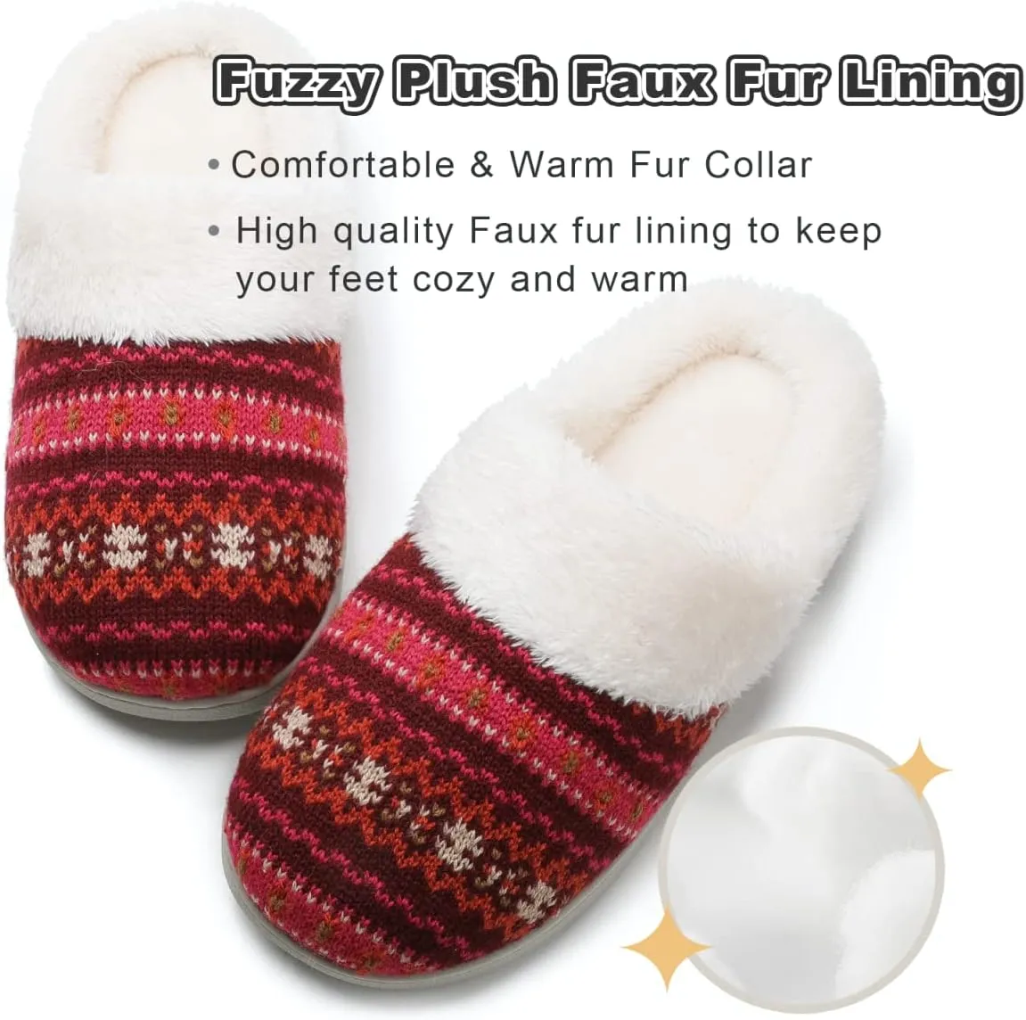 Vonluxe Women's House Fuzzy Slip On Slippers Warm Memory Foam Ladies Slippers Comfy Outdoor Indoor Plush Bedroom Shoes