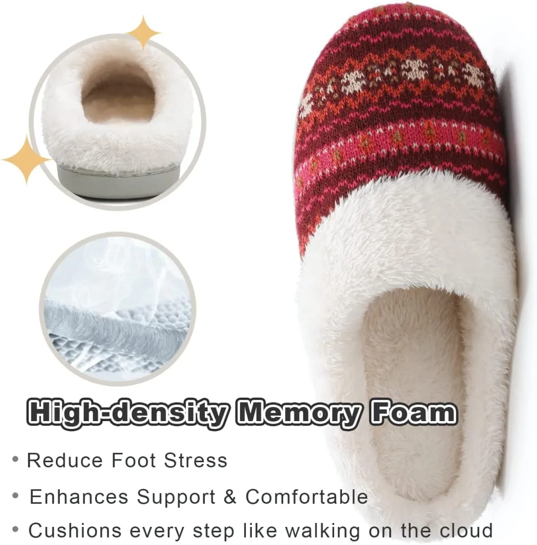 Vonluxe Women's House Fuzzy Slip On Slippers Warm Memory Foam Ladies Slippers Comfy Outdoor Indoor Plush Bedroom Shoes