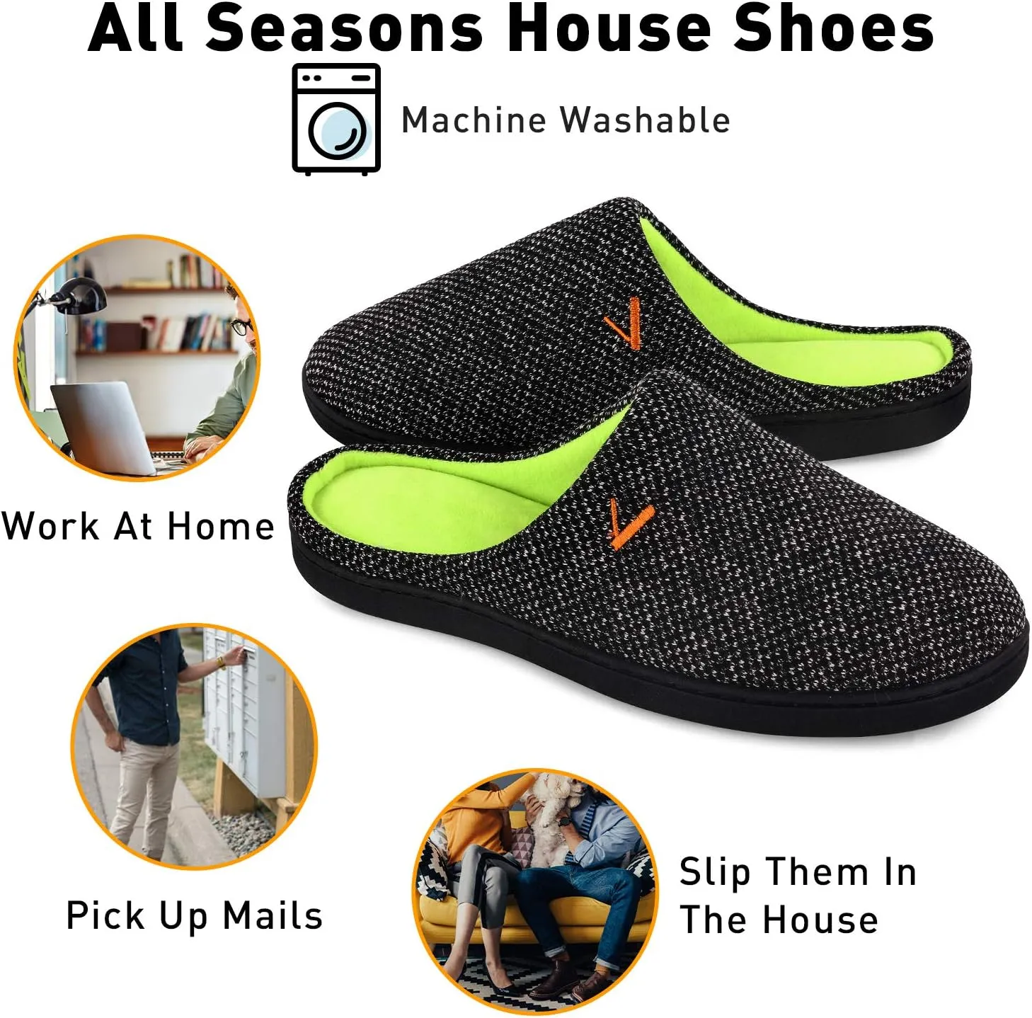 VONMAY Men's Two-Tone Slippers Slip On Memory Foam Comfy House Shoes Lightweight Indoor Outdoor