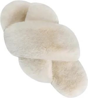 VONMAY Women's Soft Cross Band Slippers Plush Furry Slides Faux Fur Open Toe Comfy Slip On House Shoes