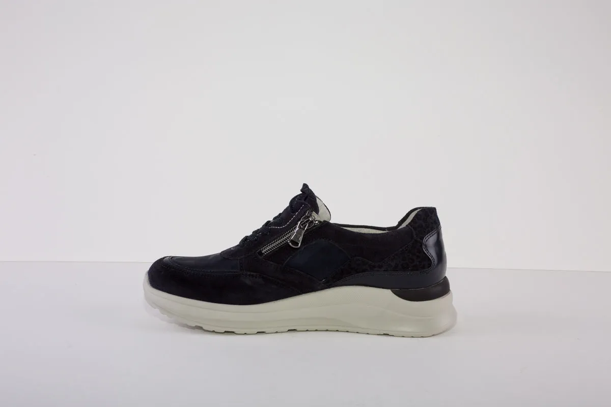 WALDLAUFER 760001 800 H-ROSA LACED FASHION SHOE WITH SIZE ZIP - NAVY