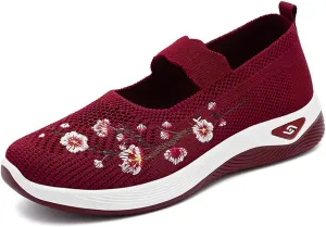 Walking Shoes Women Lightweight Breathable Knit Mesh Flat Loafers Comfy Mary Jane Non Slip Memory Foam Mom Walking Nurse Shoes Casual Soft Cushion Sneakers