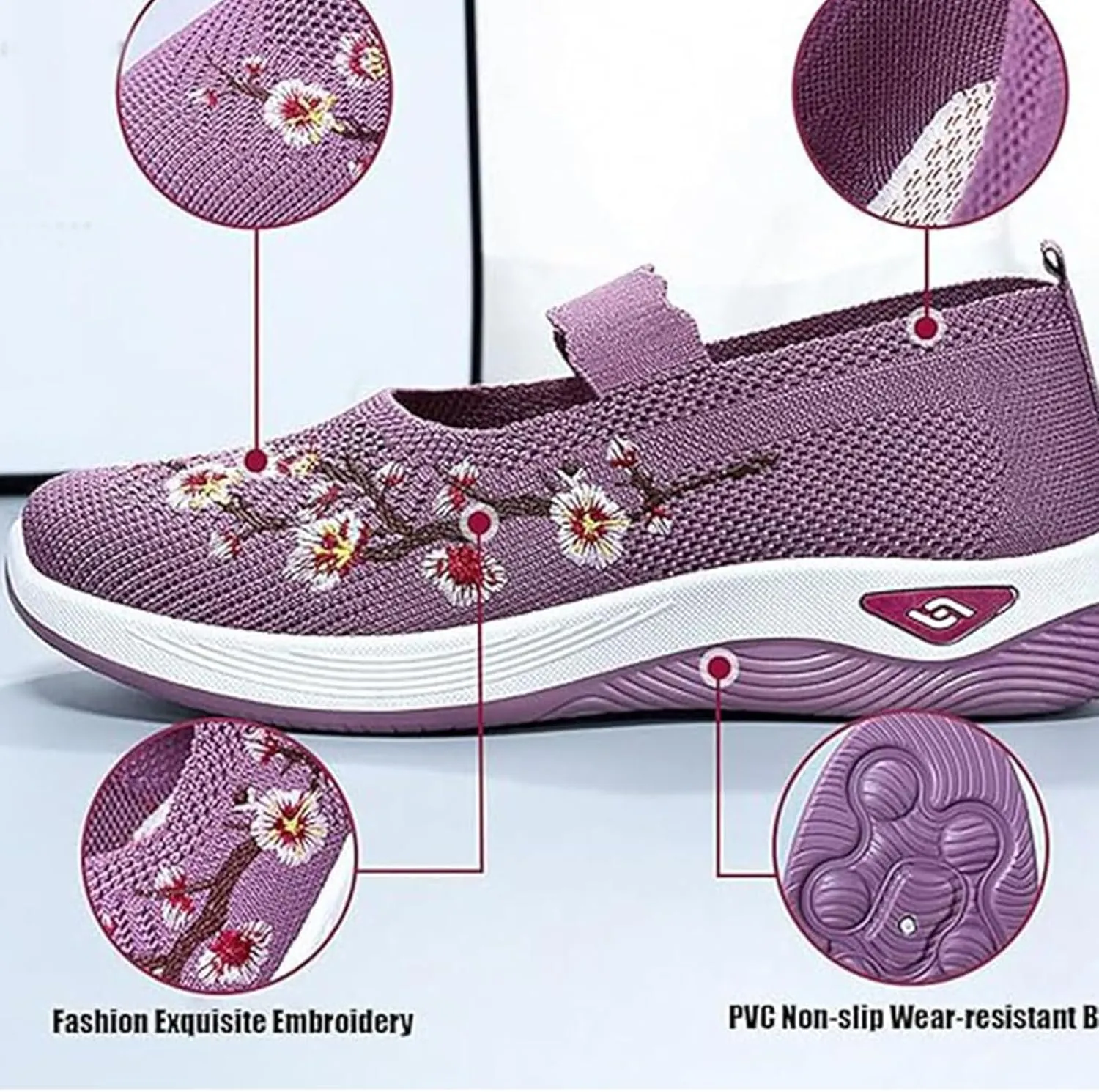 Walking Shoes Women Lightweight Breathable Knit Mesh Flat Loafers Comfy Mary Jane Non Slip Memory Foam Mom Walking Nurse Shoes Casual Soft Cushion Sneakers