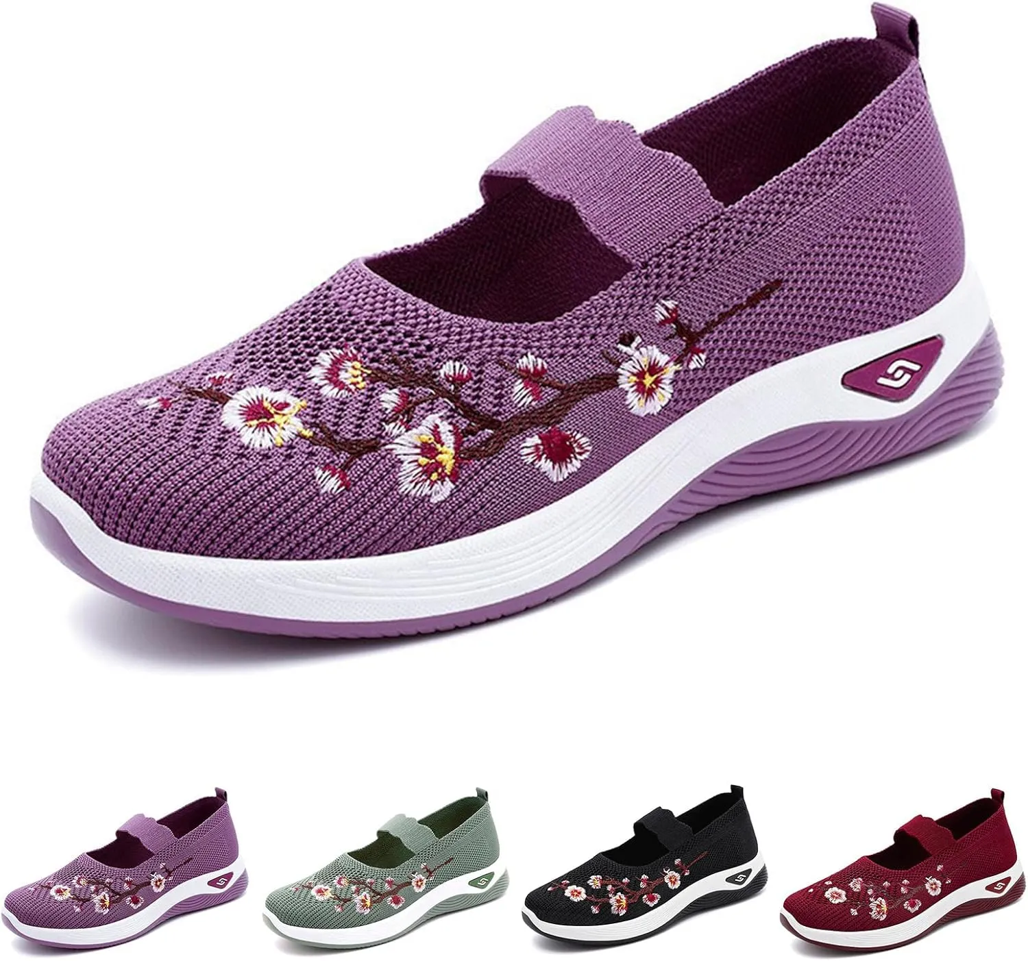 Walking Shoes Women Lightweight Breathable Knit Mesh Flat Loafers Comfy Mary Jane Non Slip Memory Foam Mom Walking Nurse Shoes Casual Soft Cushion Sneakers
