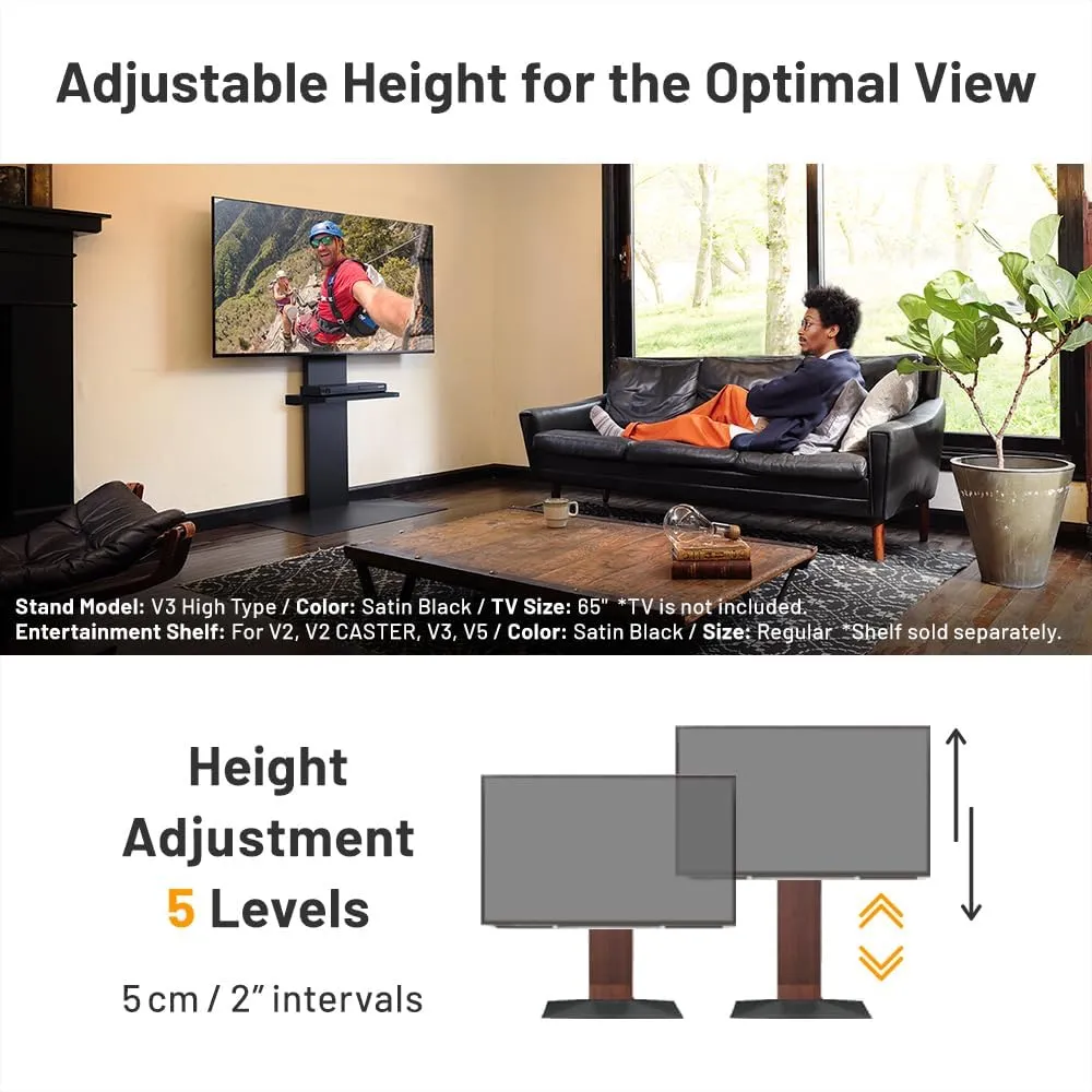 WALL V3 Low Type | Sleek 32-80 Inch Universal Ultra Thin TV Stand | Satin Black | for Living Room and Bedroom, Space Saving, Adjustable Mount, No Drill, Japanese Design & Engineering
