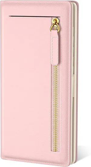 Wallet Women, Cute RFID Blocking Credit Card Holder for Women, Slim Thin Leather Bifold Ladies Purse, Clutch Billfold Card Holder Wallets with 11 Card Slots & ID Window, Pink