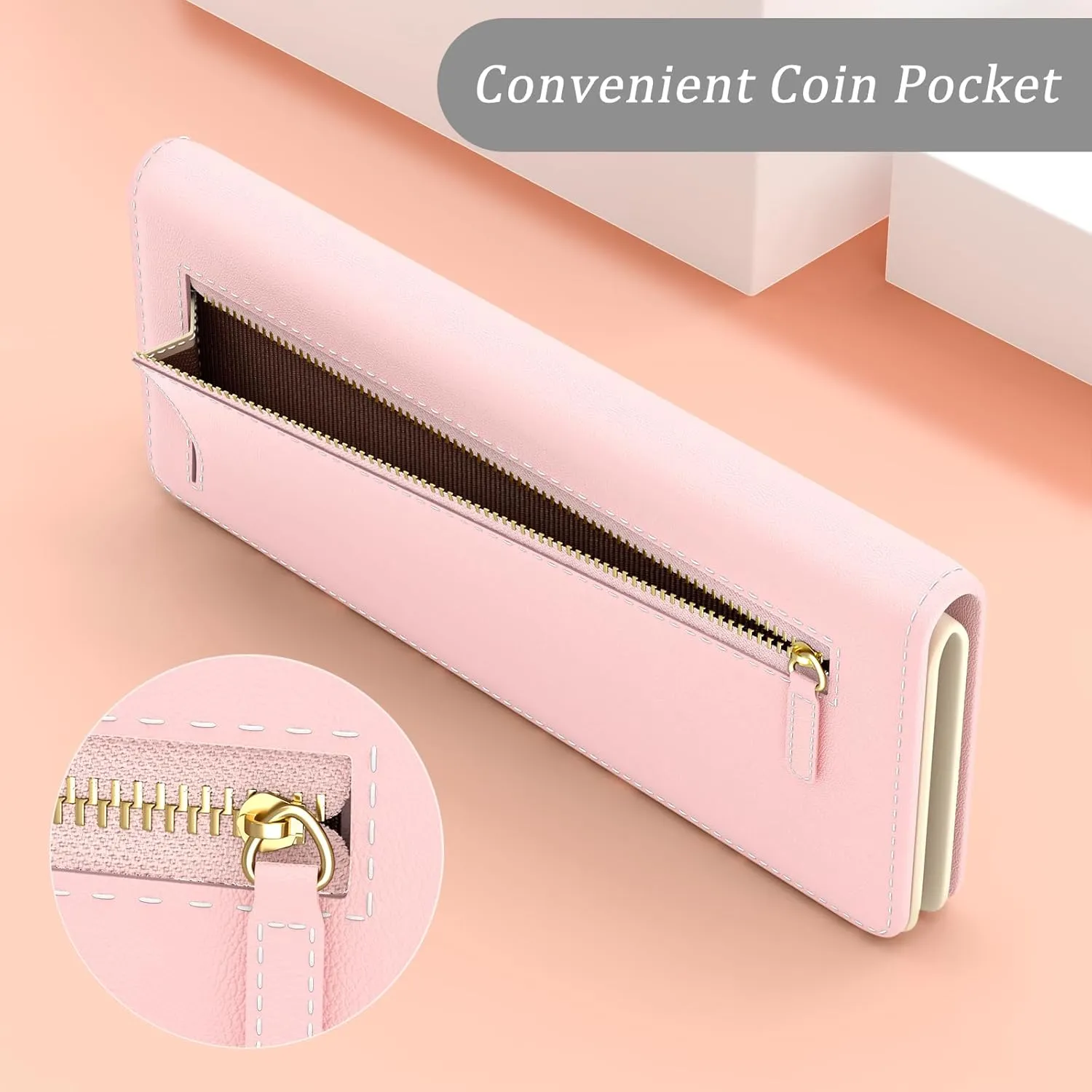Wallet Women, Cute RFID Blocking Credit Card Holder for Women, Slim Thin Leather Bifold Ladies Purse, Clutch Billfold Card Holder Wallets with 11 Card Slots & ID Window, Pink