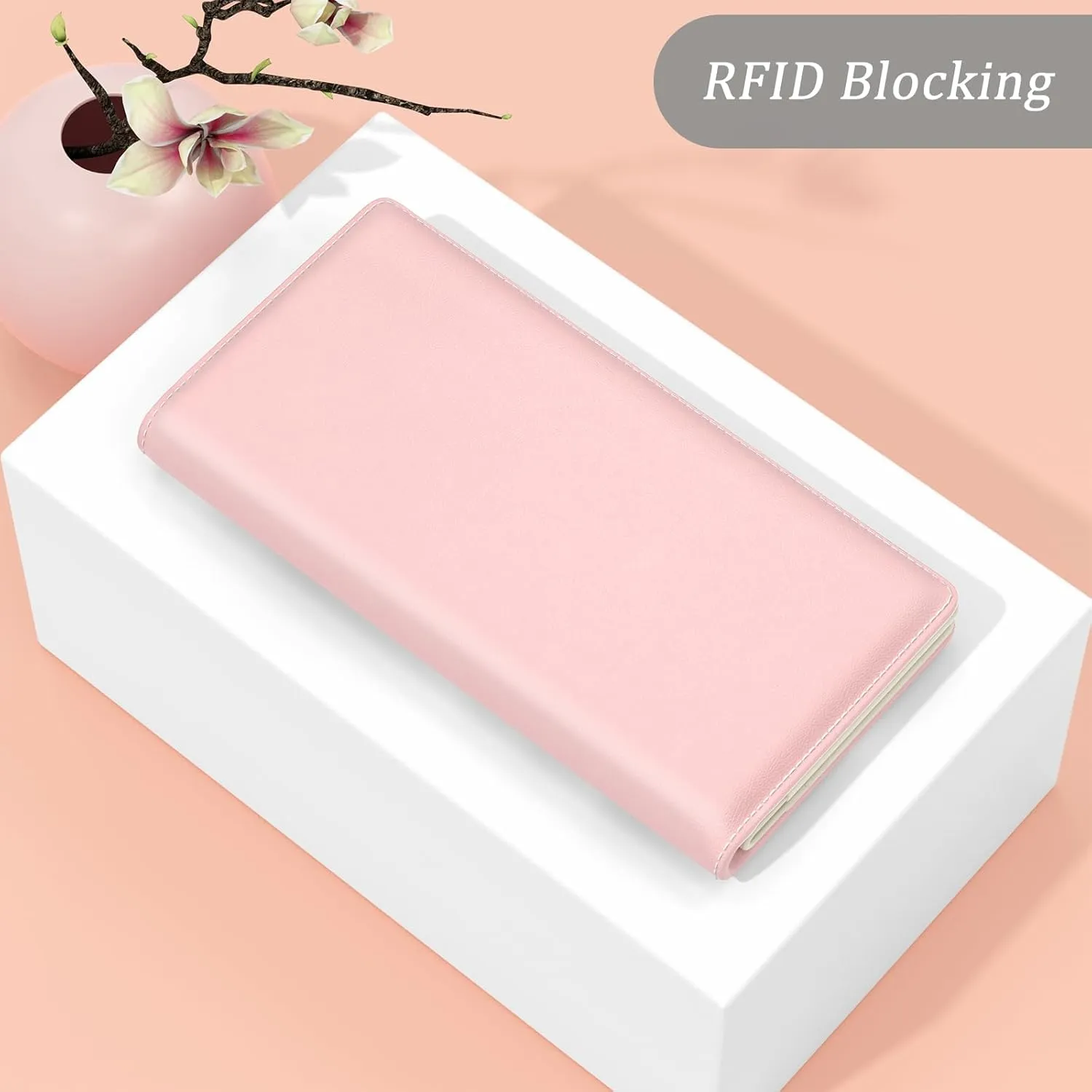 Wallet Women, Cute RFID Blocking Credit Card Holder for Women, Slim Thin Leather Bifold Ladies Purse, Clutch Billfold Card Holder Wallets with 11 Card Slots & ID Window, Pink