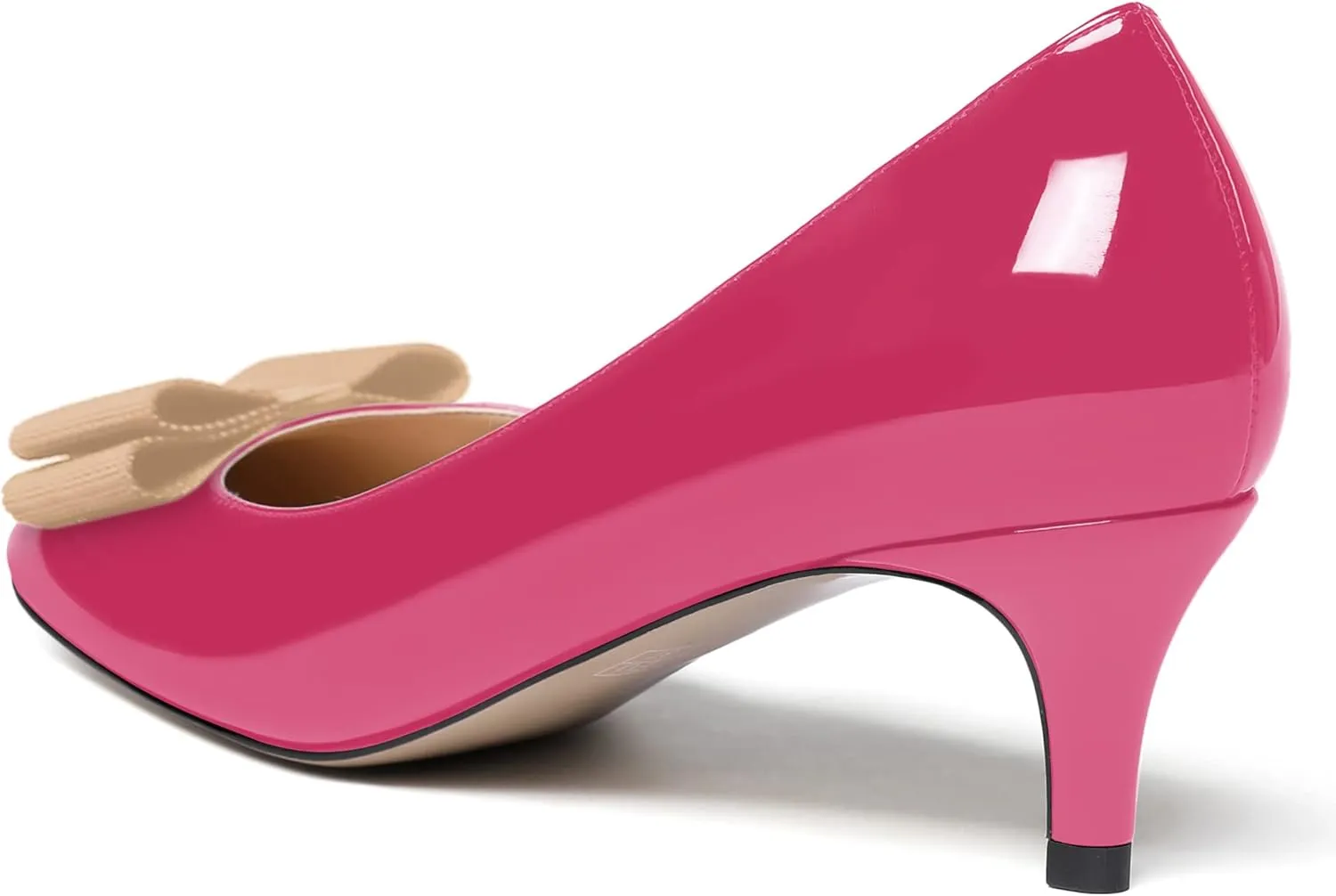 WAYDERNS Women's Bow Solid Patent Slip On Cute Round Toe Dating Kitten Mid Heel Pumps Shoes 2.5 Inch