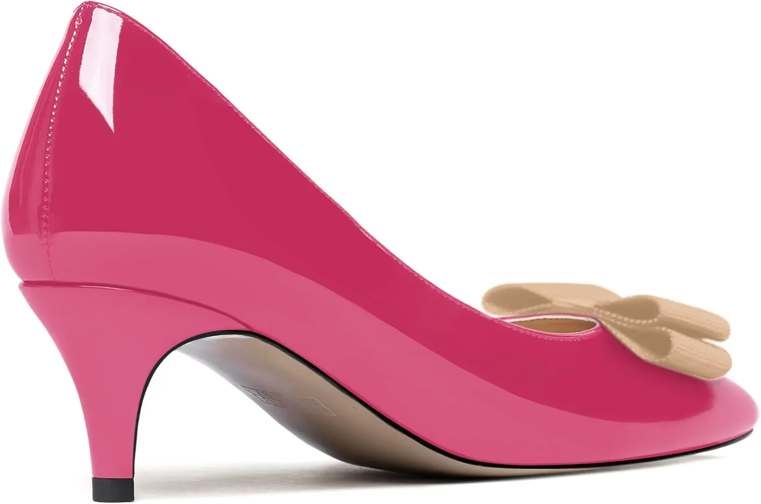 WAYDERNS Women's Bow Solid Patent Slip On Cute Round Toe Dating Kitten Mid Heel Pumps Shoes 2.5 Inch