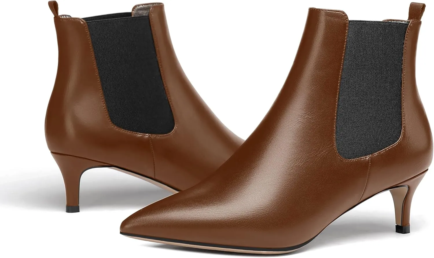 WAYDERNS Womens Dating Casual Pointed Toe Patent Slip On Kitten Low Heel Ankle High Boots 2 Inch