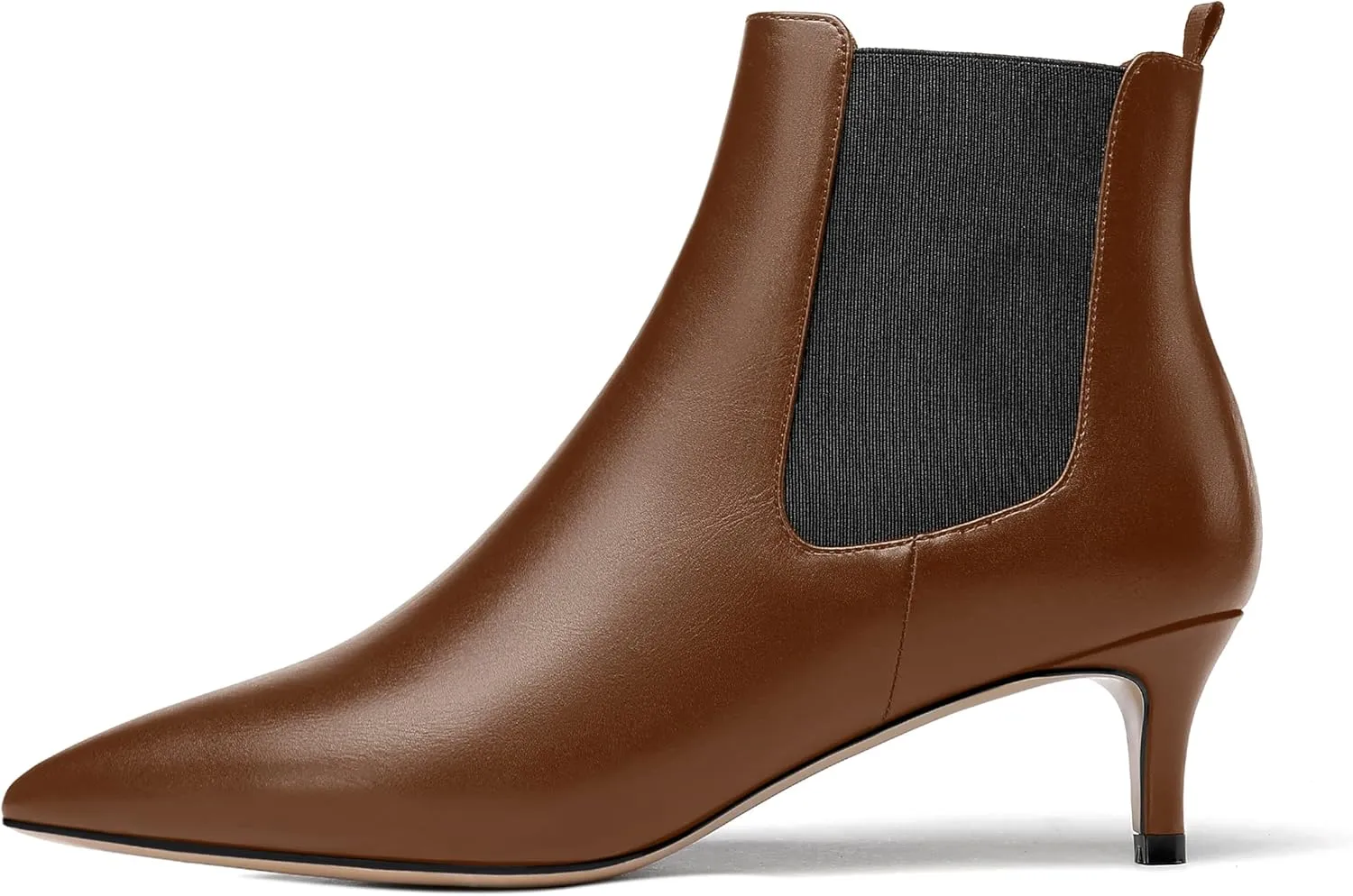 WAYDERNS Womens Dating Casual Pointed Toe Patent Slip On Kitten Low Heel Ankle High Boots 2 Inch