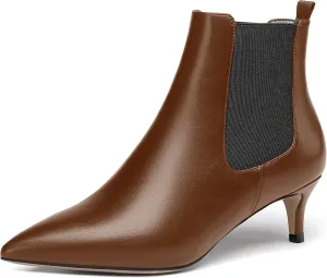 WAYDERNS Womens Dating Casual Pointed Toe Patent Slip On Kitten Low Heel Ankle High Boots 2 Inch