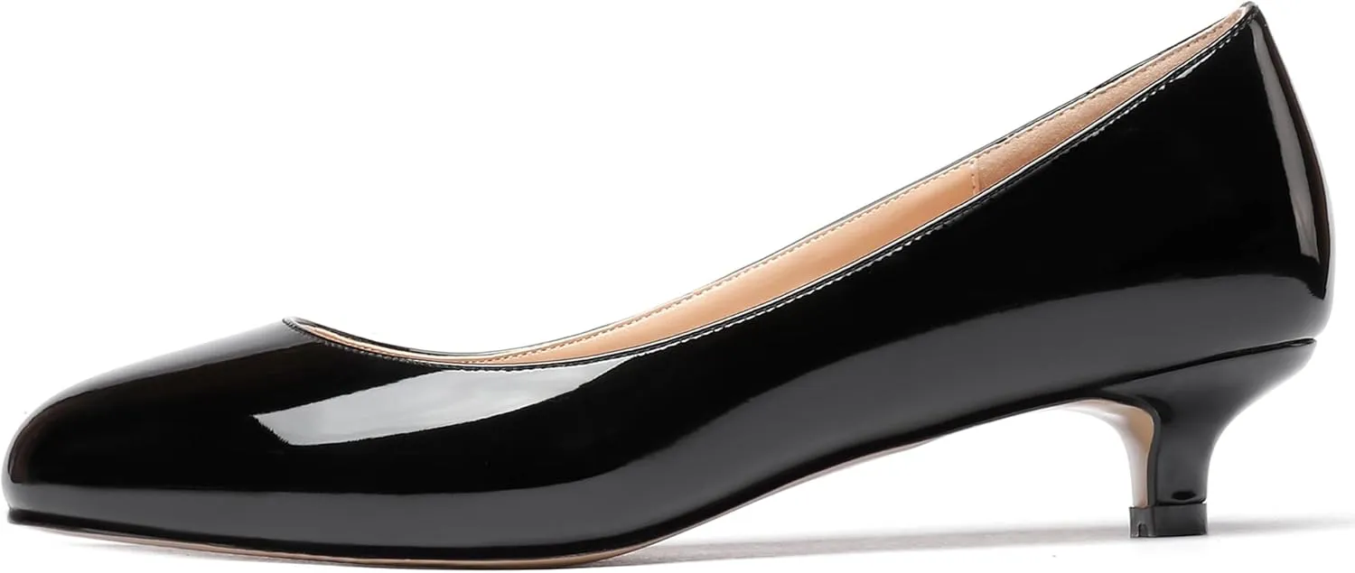 WAYDERNS Women's Patent Round Toe Slip On Low Kitten Heel Pumps Offress Work Dress Shoes 1.5 Inch