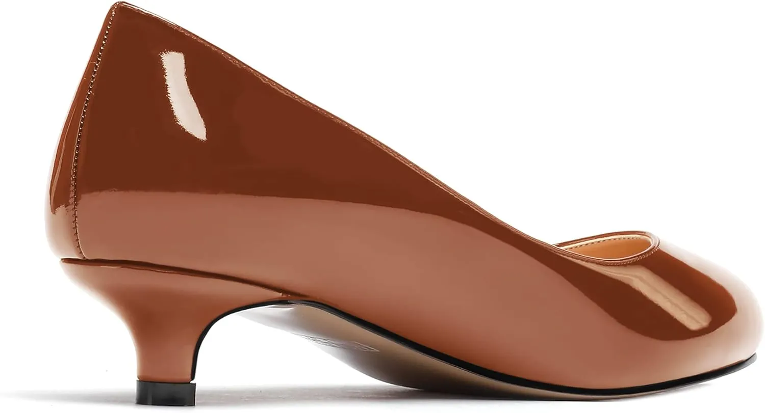 WAYDERNS Women's Patent Round Toe Slip On Low Kitten Heel Pumps Offress Work Dress Shoes 1.5 Inch