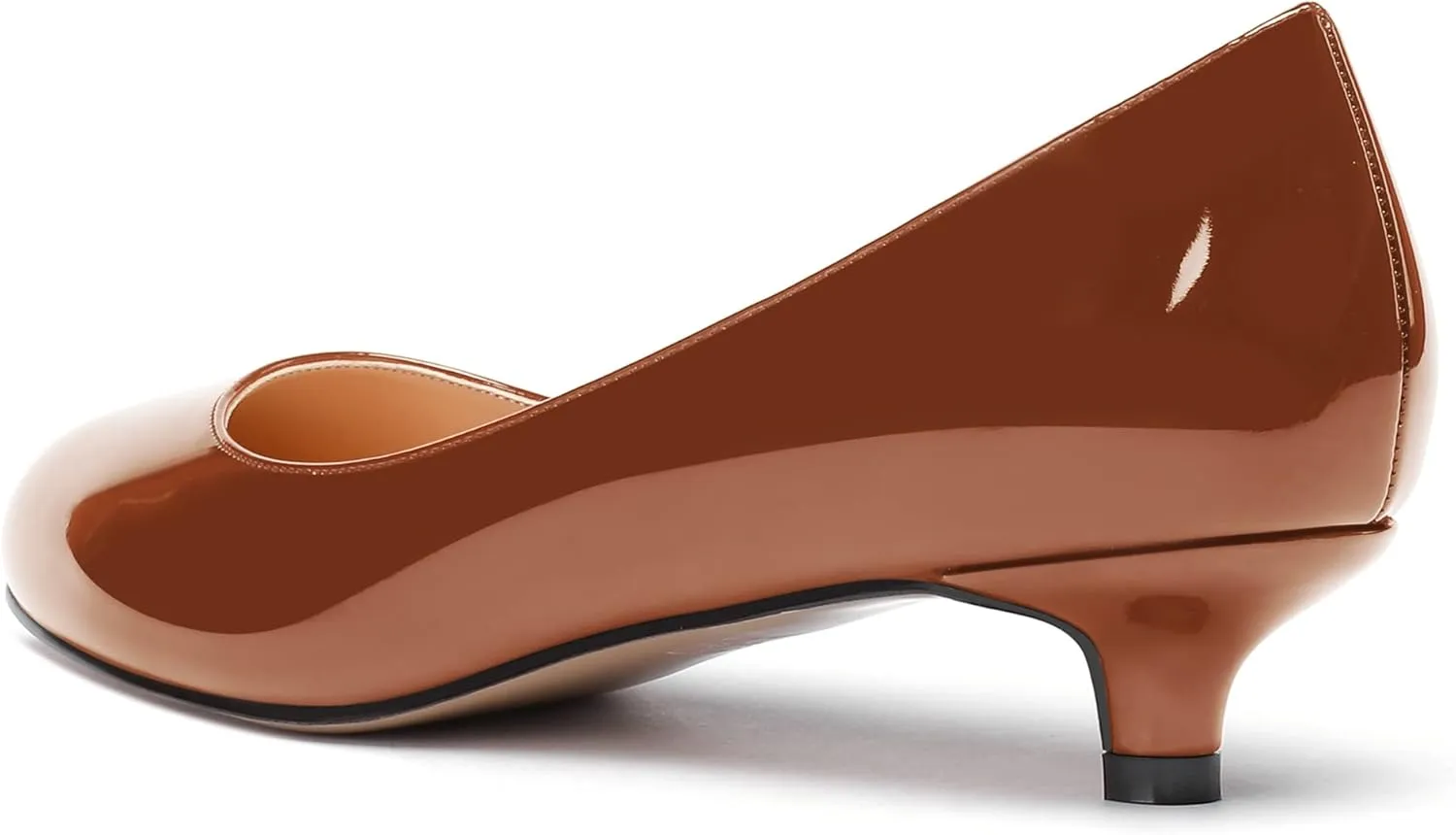 WAYDERNS Women's Patent Round Toe Slip On Low Kitten Heel Pumps Offress Work Dress Shoes 1.5 Inch