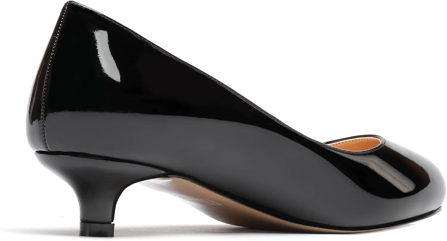 WAYDERNS Women's Patent Round Toe Slip On Low Kitten Heel Pumps Offress Work Dress Shoes 1.5 Inch