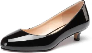 WAYDERNS Women's Patent Round Toe Slip On Low Kitten Heel Pumps Offress Work Dress Shoes 1.5 Inch