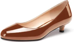 WAYDERNS Women's Patent Round Toe Slip On Low Kitten Heel Pumps Offress Work Dress Shoes 1.5 Inch