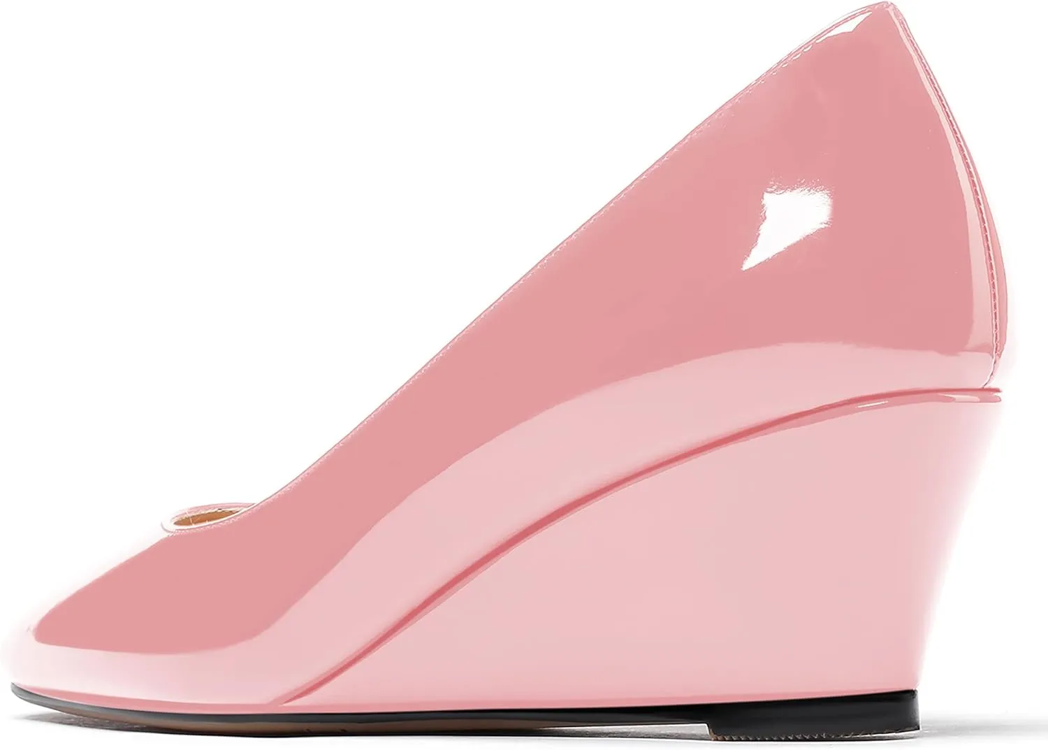 WAYDERNS Women's Slip On Patent Leather Square Toe Low Heel Wedge Pumps Shoes 2 Inch