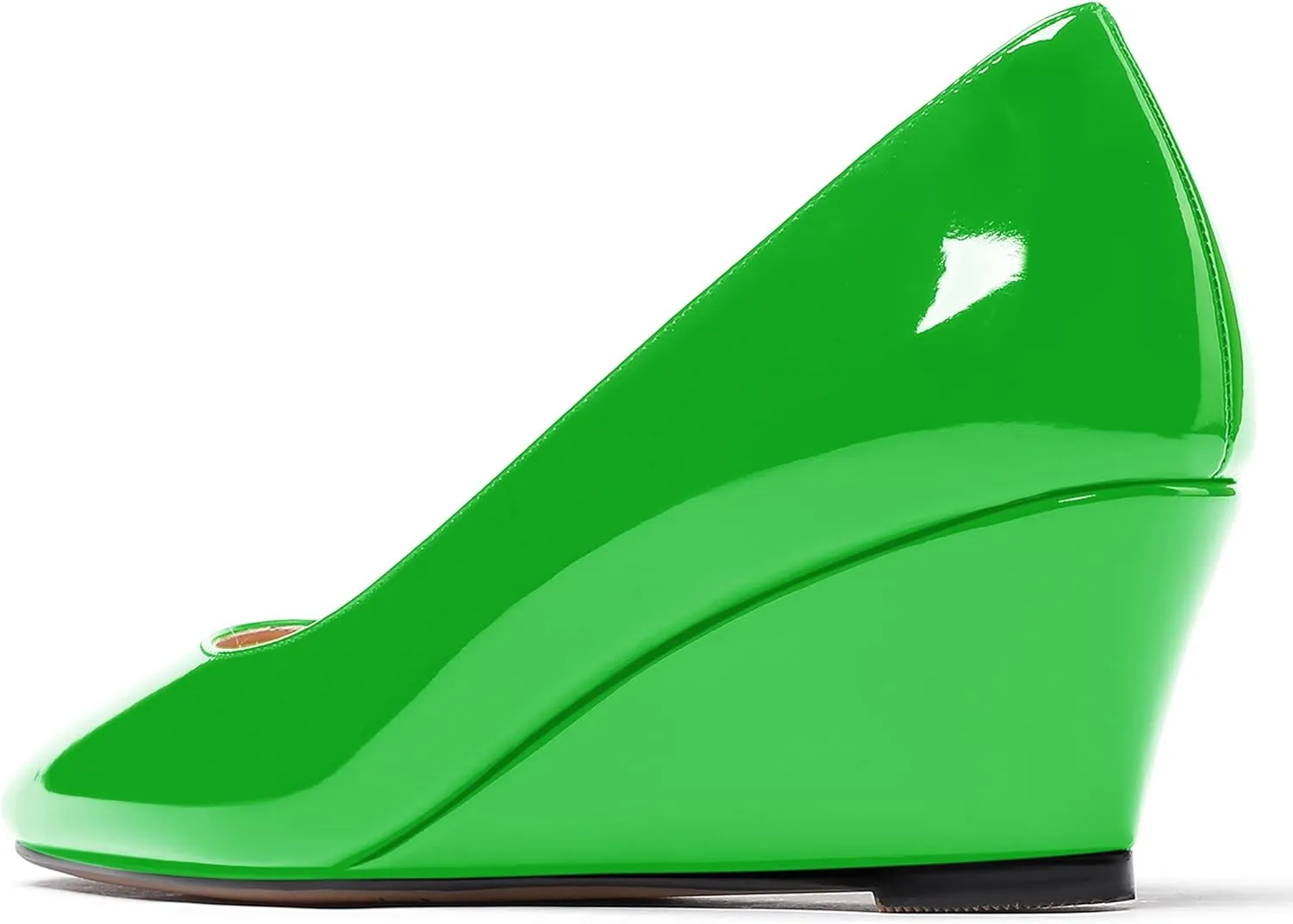 WAYDERNS Women's Slip On Patent Leather Square Toe Low Heel Wedge Pumps Shoes 2 Inch