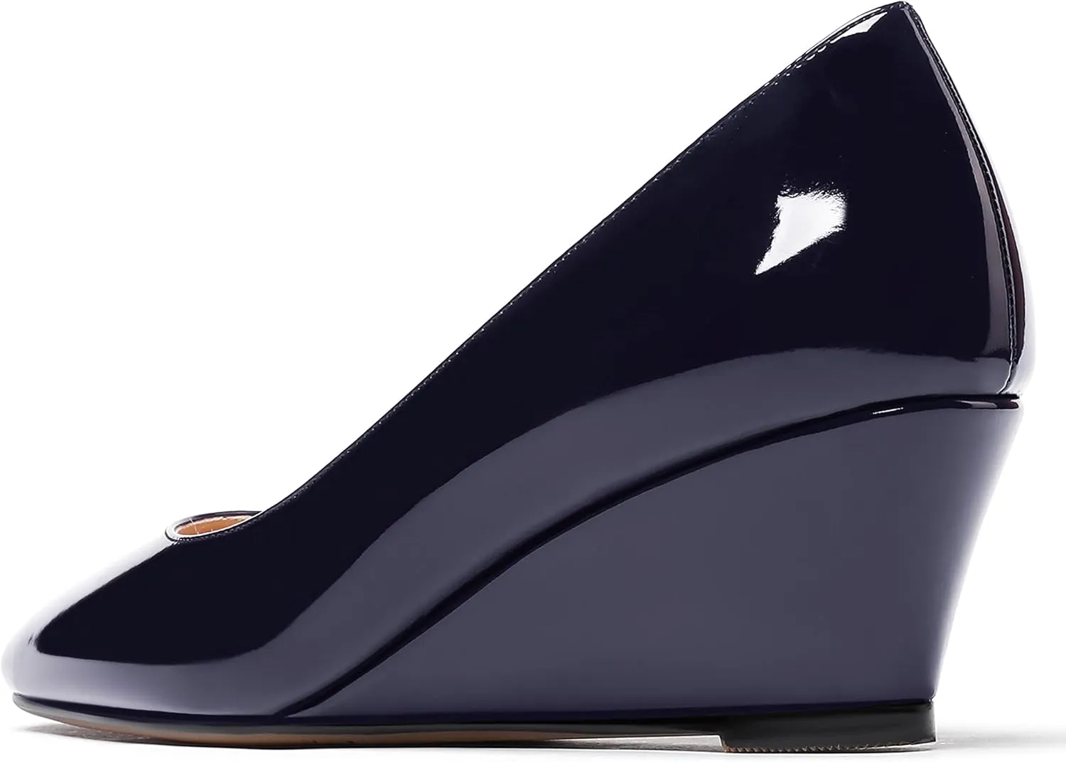 WAYDERNS Women's Slip On Patent Leather Square Toe Low Heel Wedge Pumps Shoes 2 Inch