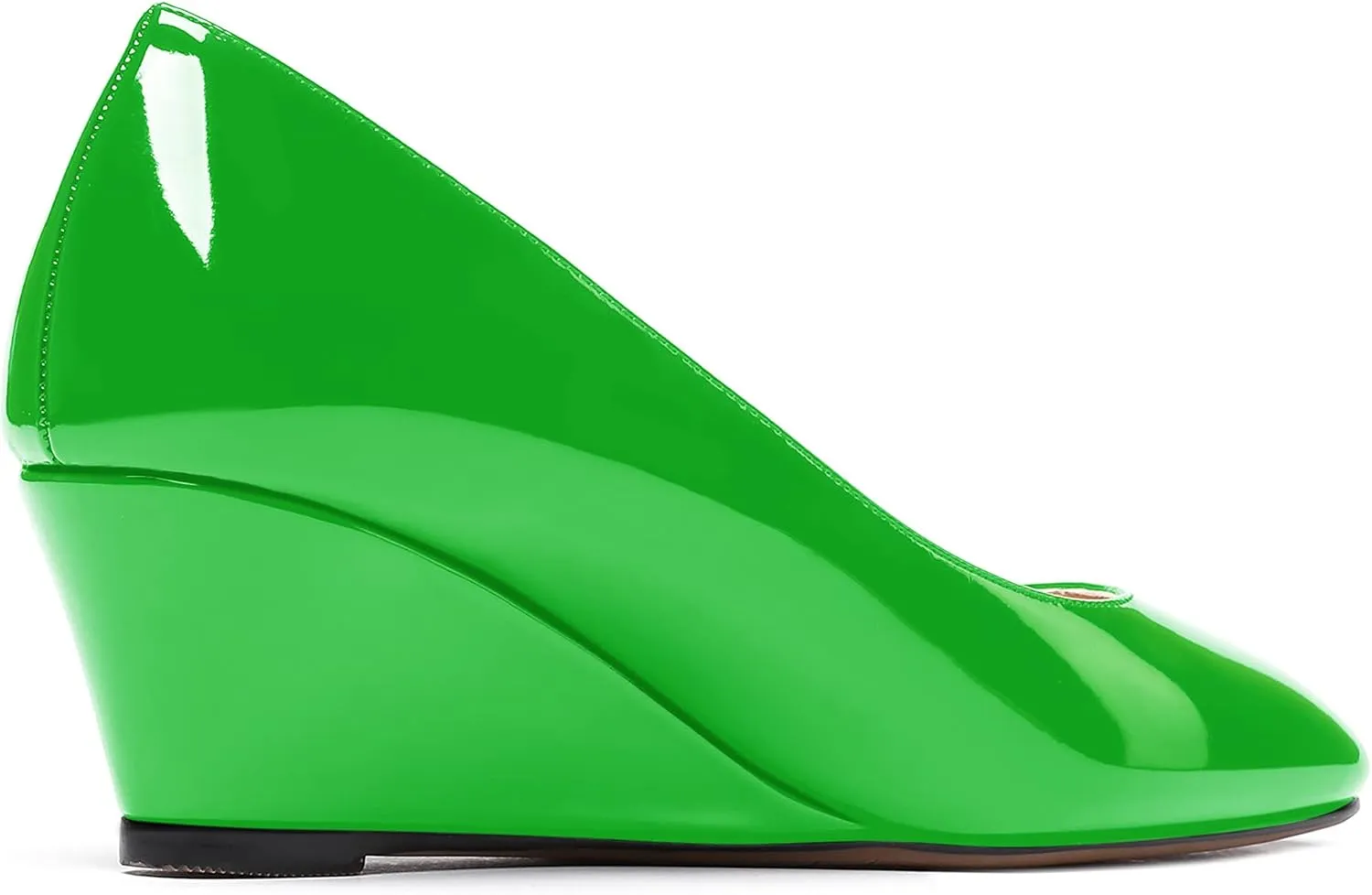 WAYDERNS Women's Slip On Patent Leather Square Toe Low Heel Wedge Pumps Shoes 2 Inch
