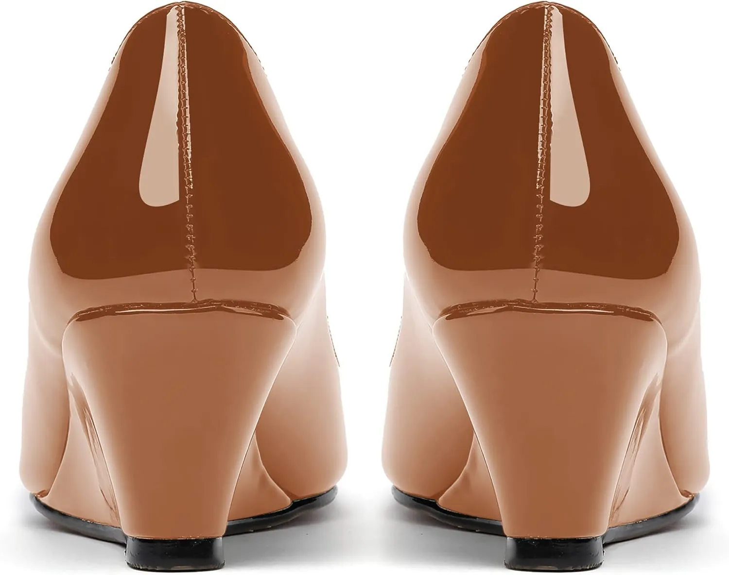 WAYDERNS Women's Slip On Peep Toe Patent Leather Wedge Low Heel Pumps Shoes 2 Inch