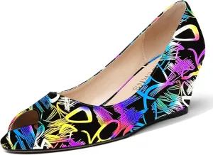 WAYDERNS Women's Slip On Peep Toe Patent Leather Wedge Low Heel Pumps Shoes 2 Inch