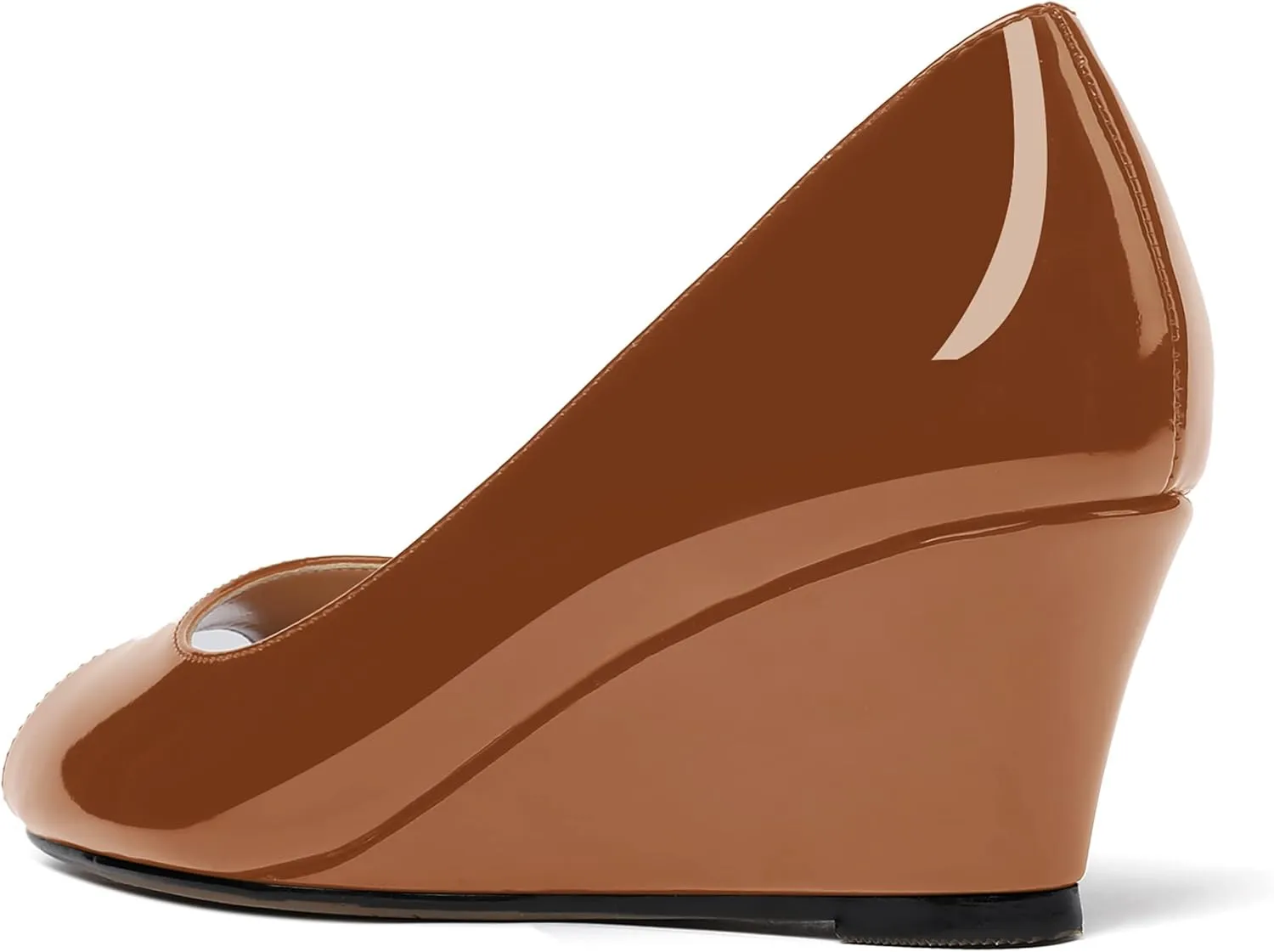 WAYDERNS Women's Slip On Peep Toe Patent Leather Wedge Low Heel Pumps Shoes 2 Inch