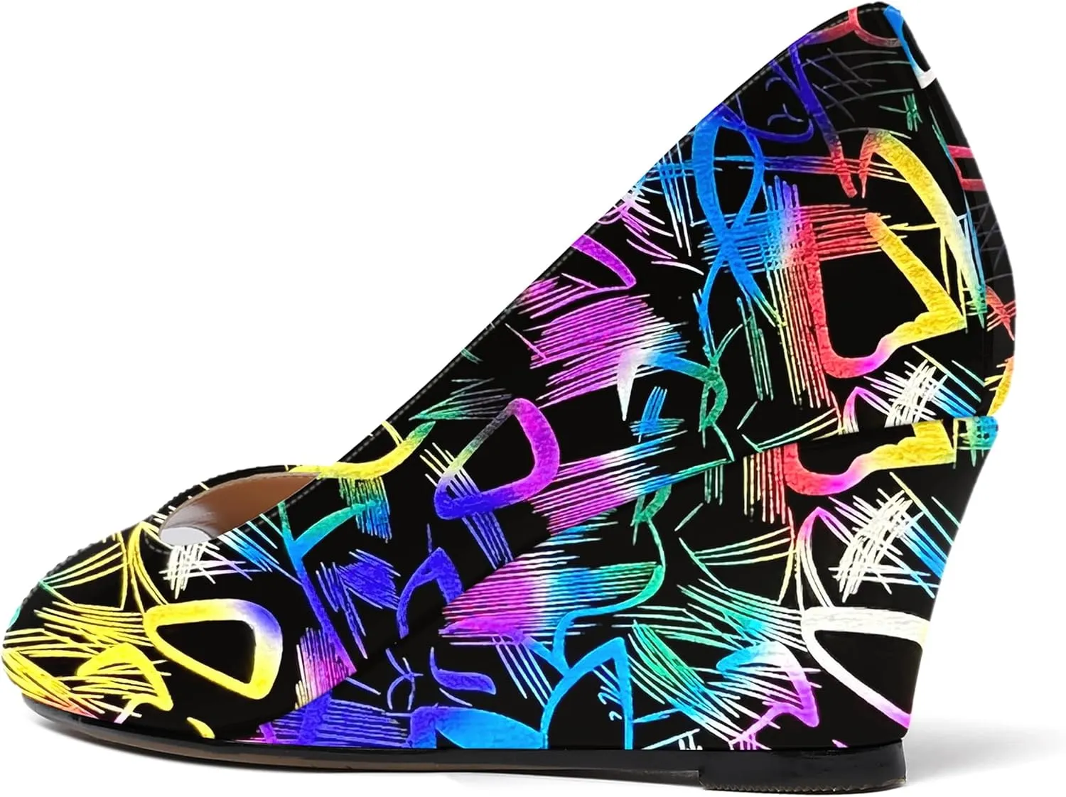 WAYDERNS Women's Slip On Peep Toe Patent Leather Wedge Low Heel Pumps Shoes 2 Inch