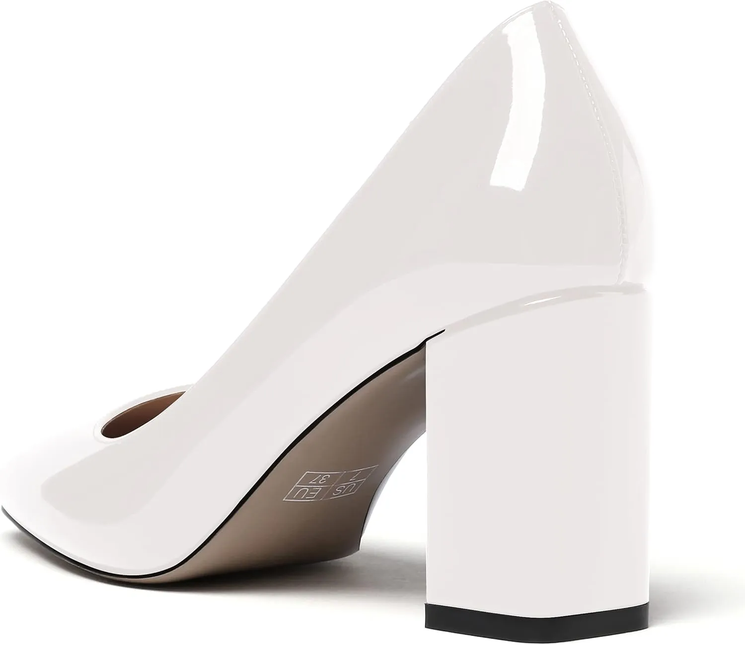 WAYDERNS Women's Slip On Solid Square Toe Patent Block High Heel Pumps Shoes 3 Inch