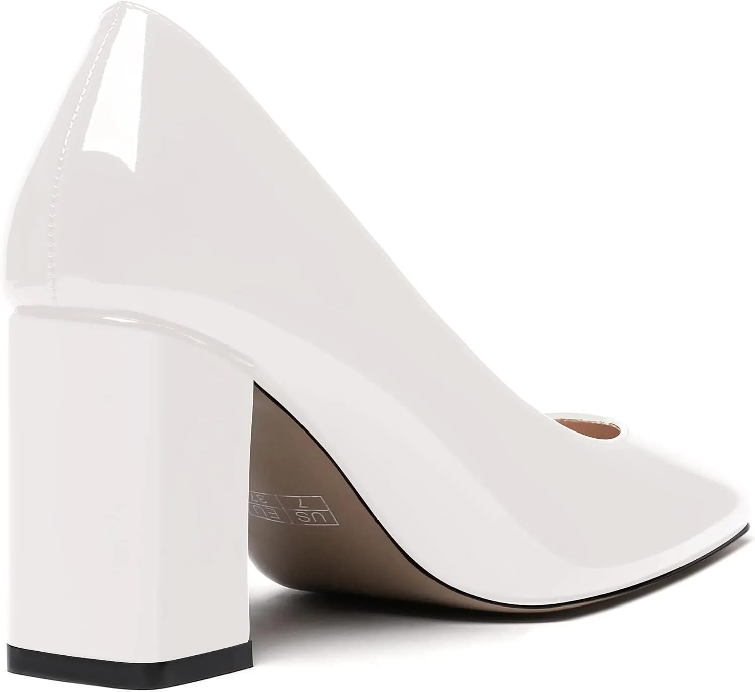 WAYDERNS Women's Slip On Solid Square Toe Patent Block High Heel Pumps Shoes 3 Inch