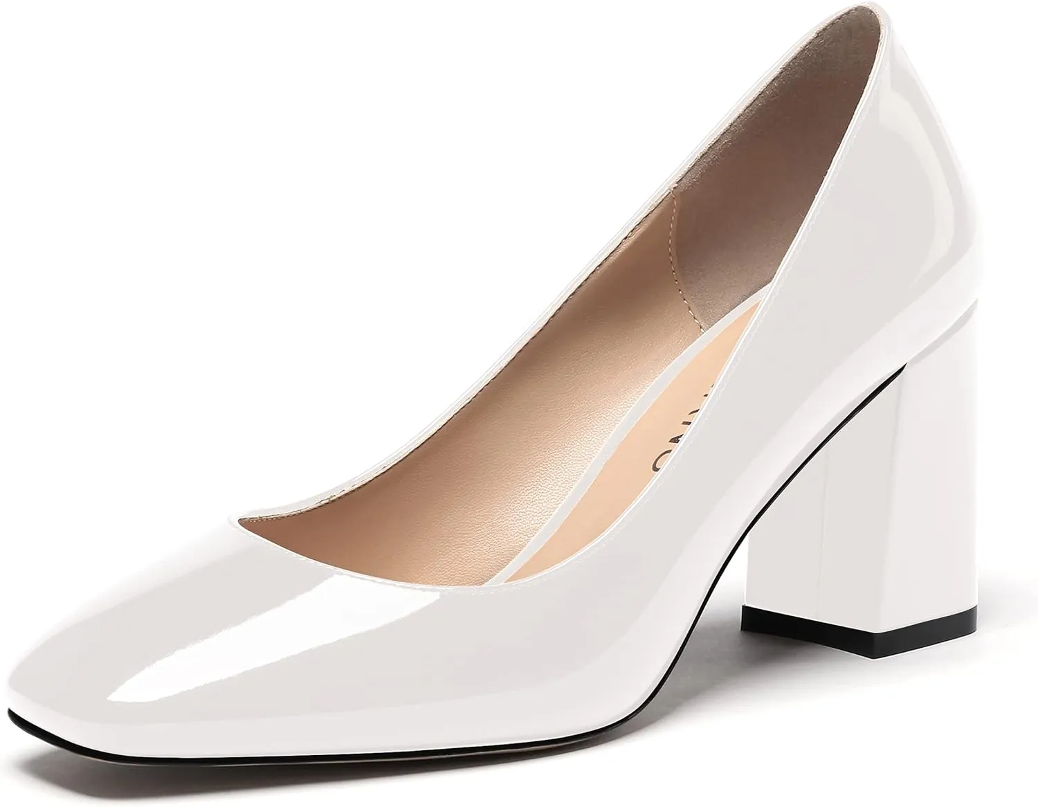 WAYDERNS Women's Slip On Solid Square Toe Patent Block High Heel Pumps Shoes 3 Inch