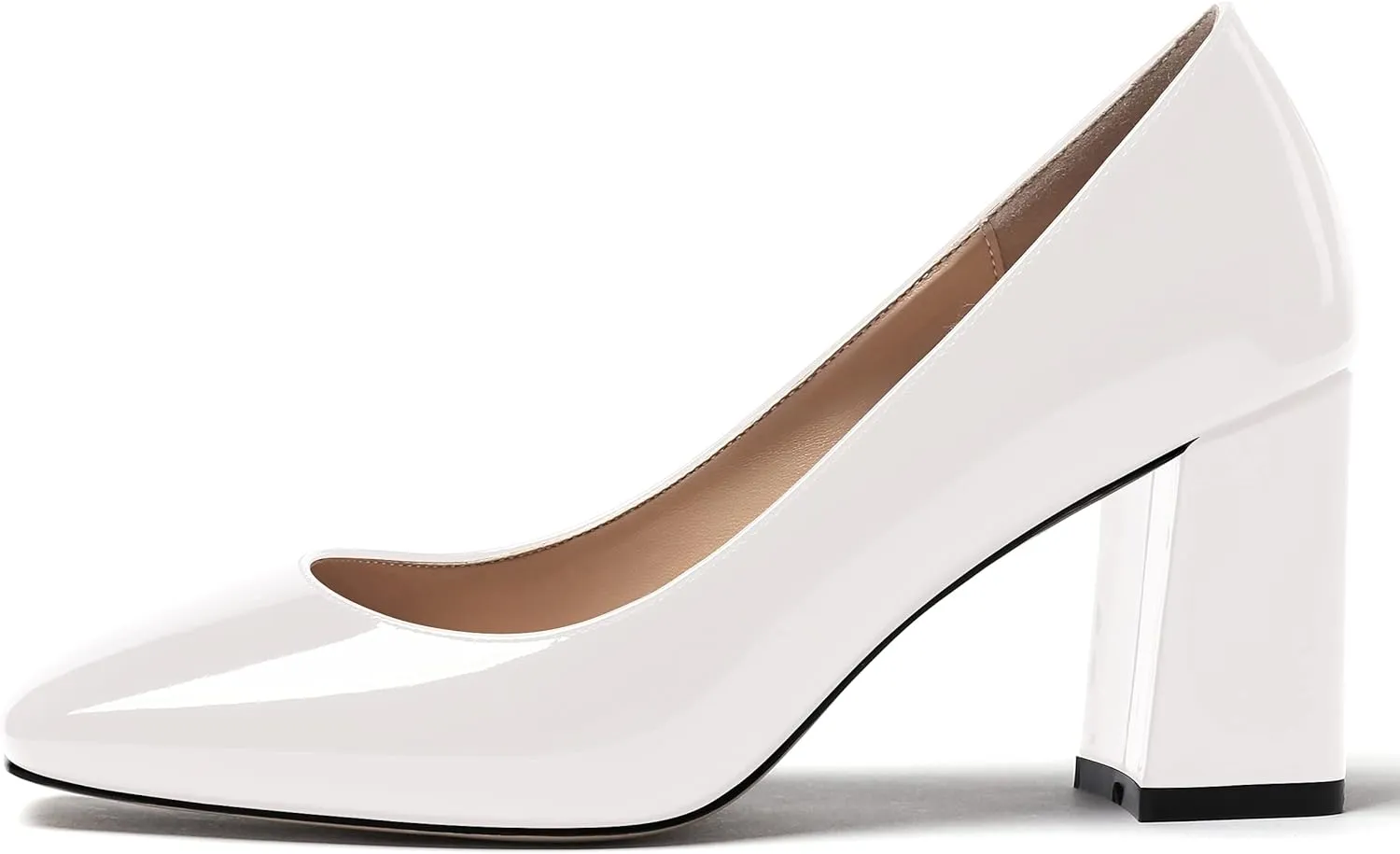 WAYDERNS Women's Slip On Solid Square Toe Patent Block High Heel Pumps Shoes 3 Inch