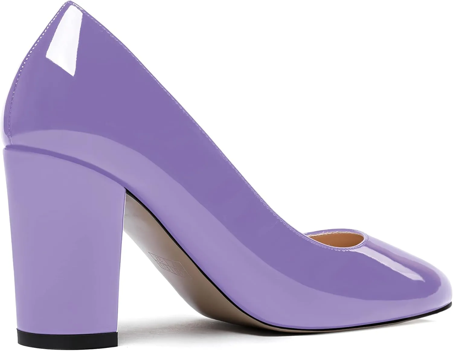 WAYDERNS Women's Slip On Solid Thick Round Toe Patent Block High Heel Pumps Shoes 3 Inch