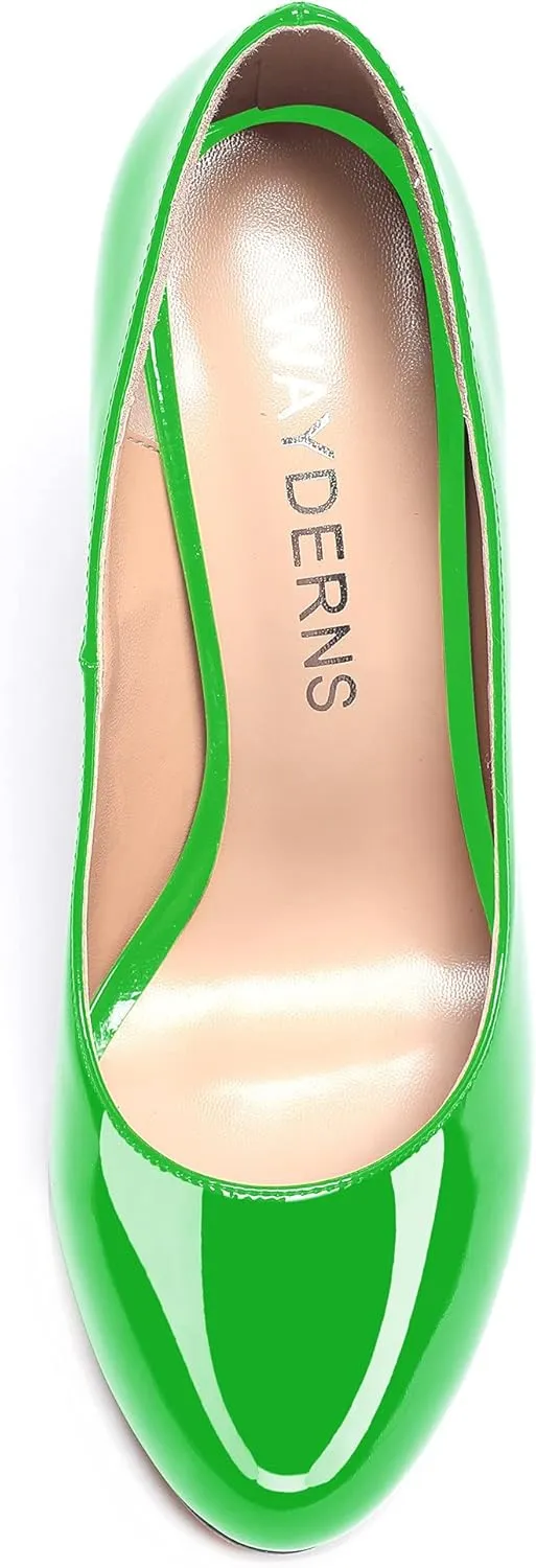 WAYDERNS Women's Slip On Solid Thick Round Toe Patent Block High Heel Pumps Shoes 3 Inch