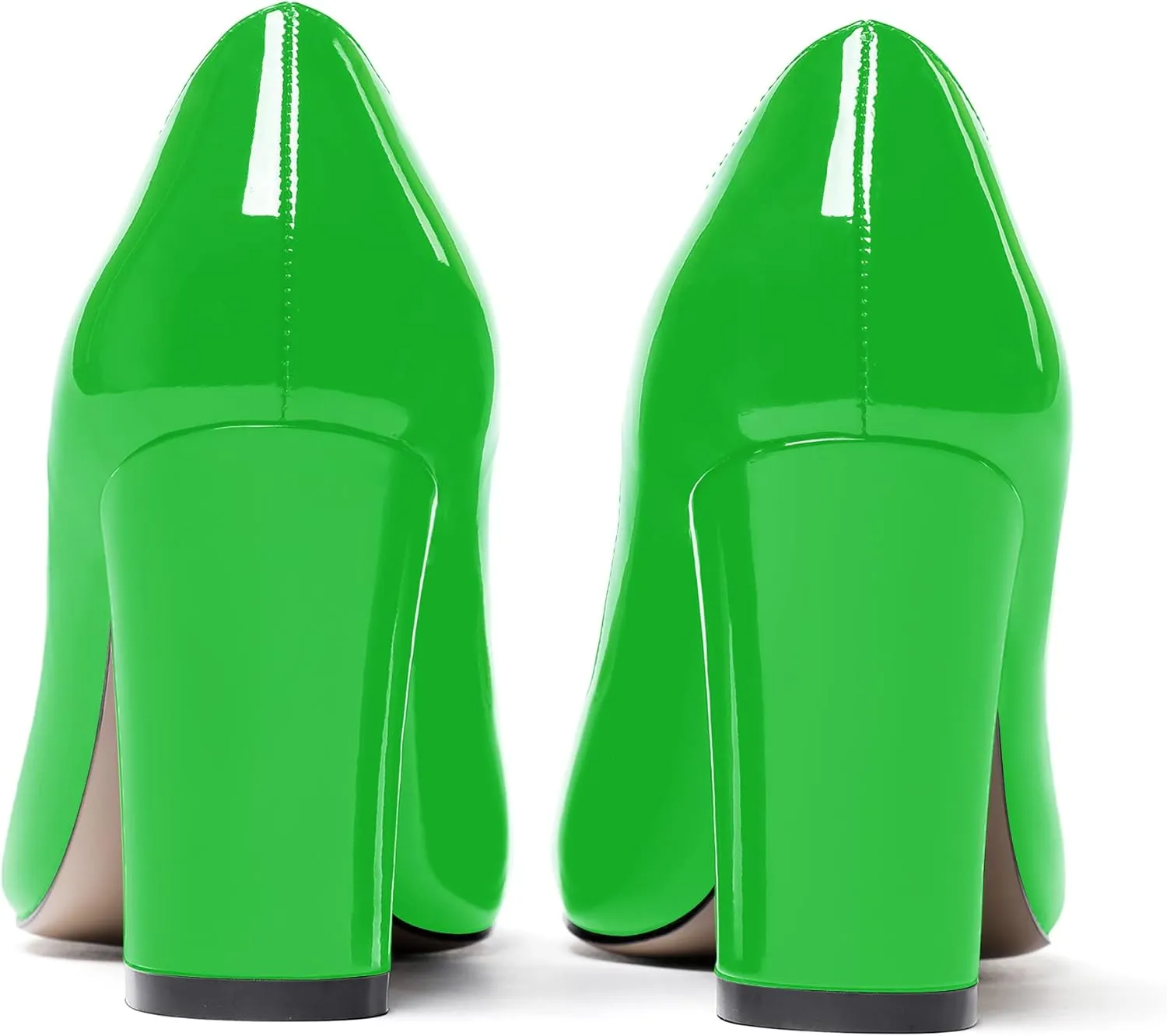 WAYDERNS Women's Slip On Solid Thick Round Toe Patent Block High Heel Pumps Shoes 3 Inch