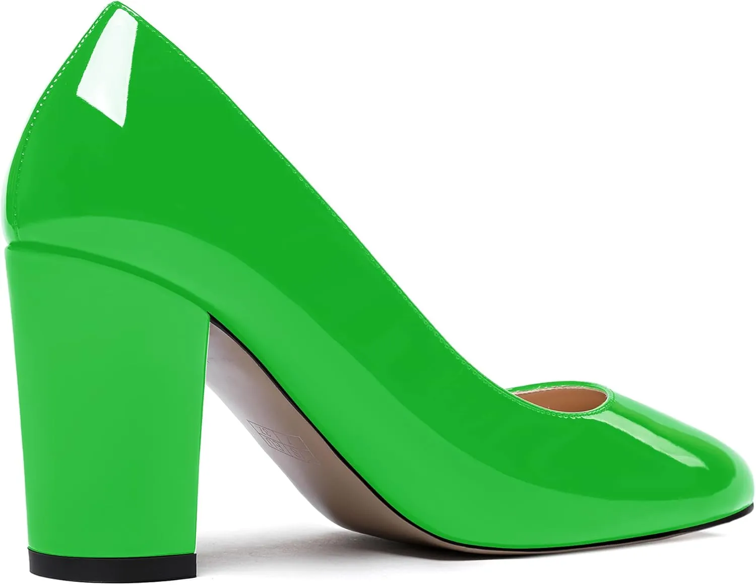 WAYDERNS Women's Slip On Solid Thick Round Toe Patent Block High Heel Pumps Shoes 3 Inch