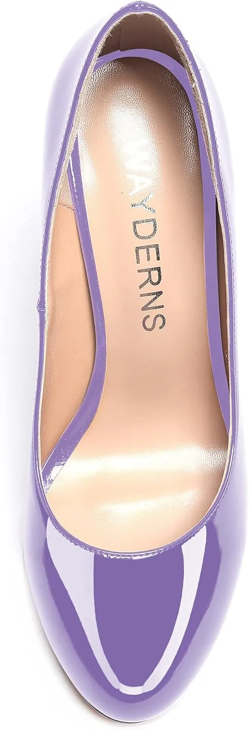 WAYDERNS Women's Slip On Solid Thick Round Toe Patent Block High Heel Pumps Shoes 3 Inch