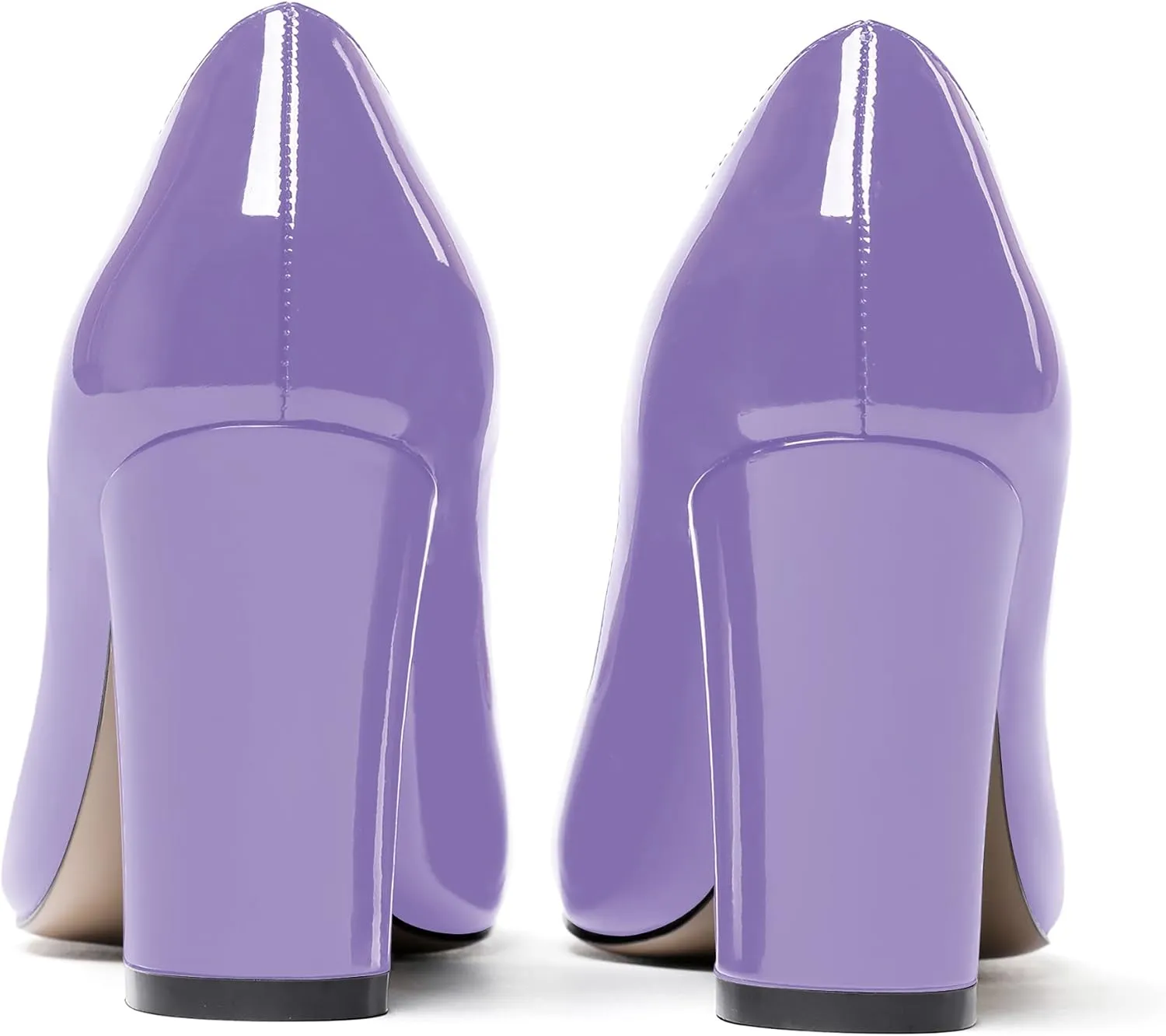 WAYDERNS Women's Slip On Solid Thick Round Toe Patent Block High Heel Pumps Shoes 3 Inch