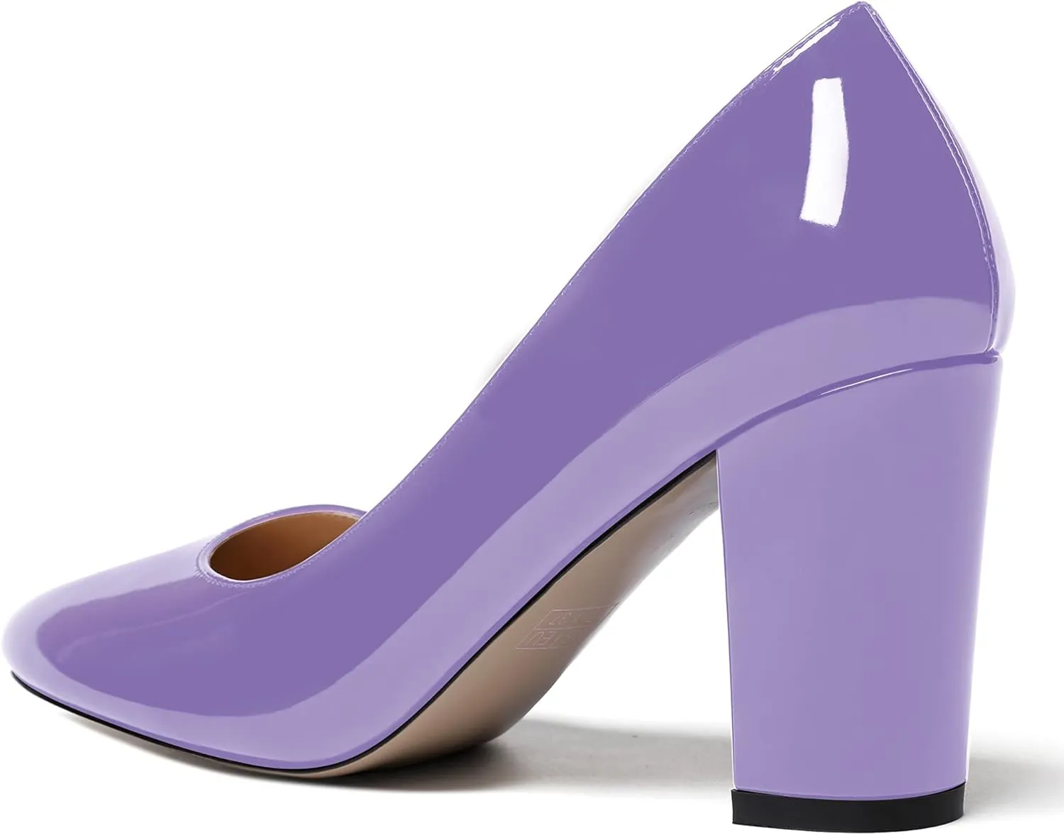 WAYDERNS Women's Slip On Solid Thick Round Toe Patent Block High Heel Pumps Shoes 3 Inch