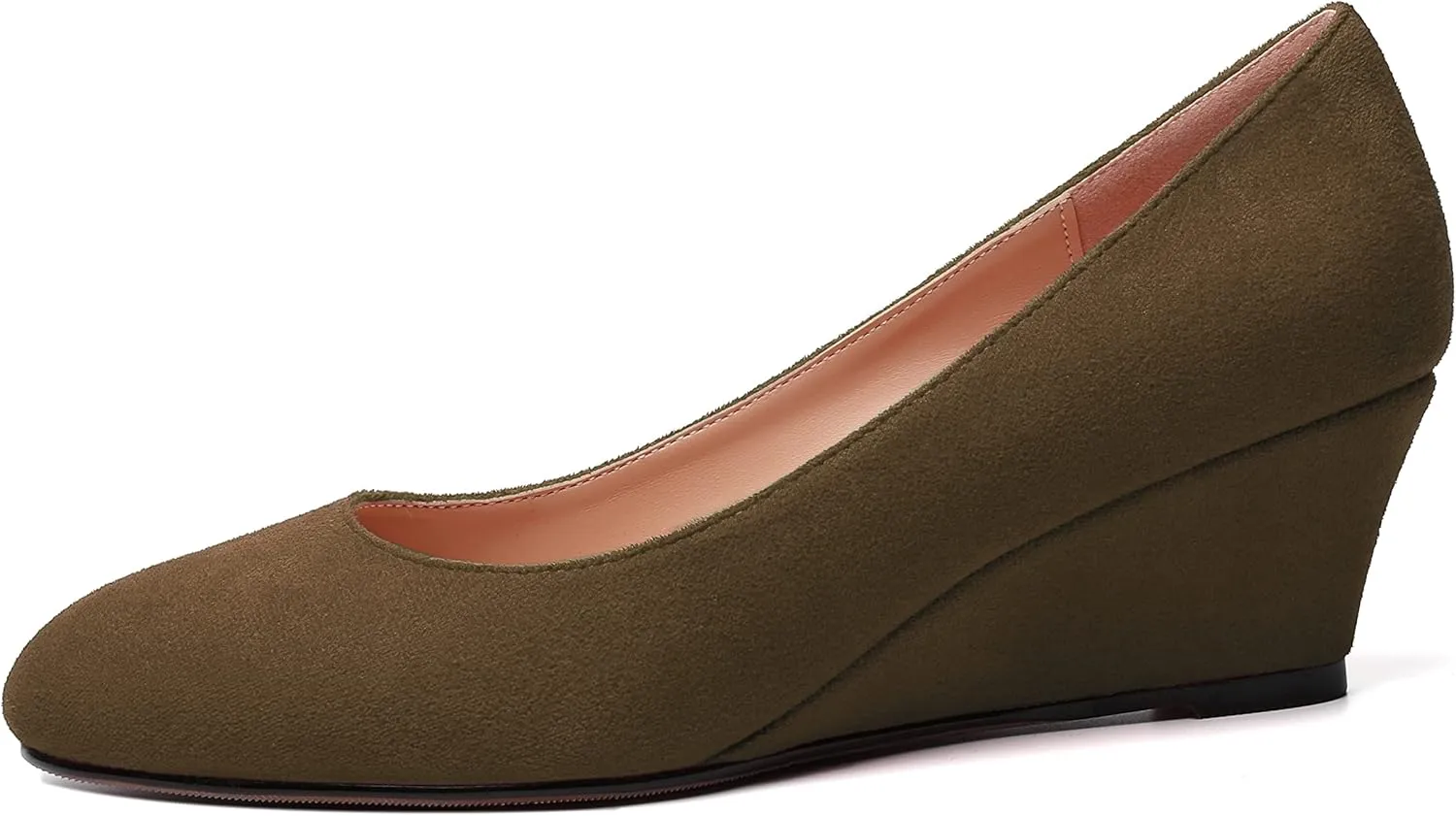 WAYDERNS Womens Solid Round Toe Dating Suede Casual Slip On Wedge Low Heel Pumps Shoes 2 Inch