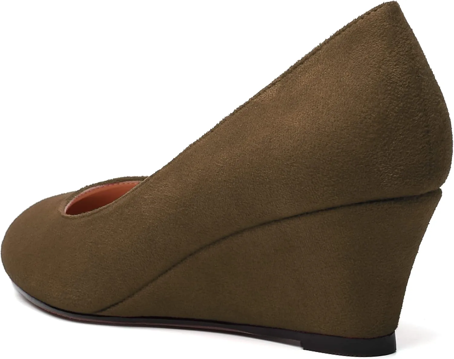 WAYDERNS Womens Solid Round Toe Dating Suede Casual Slip On Wedge Low Heel Pumps Shoes 2 Inch