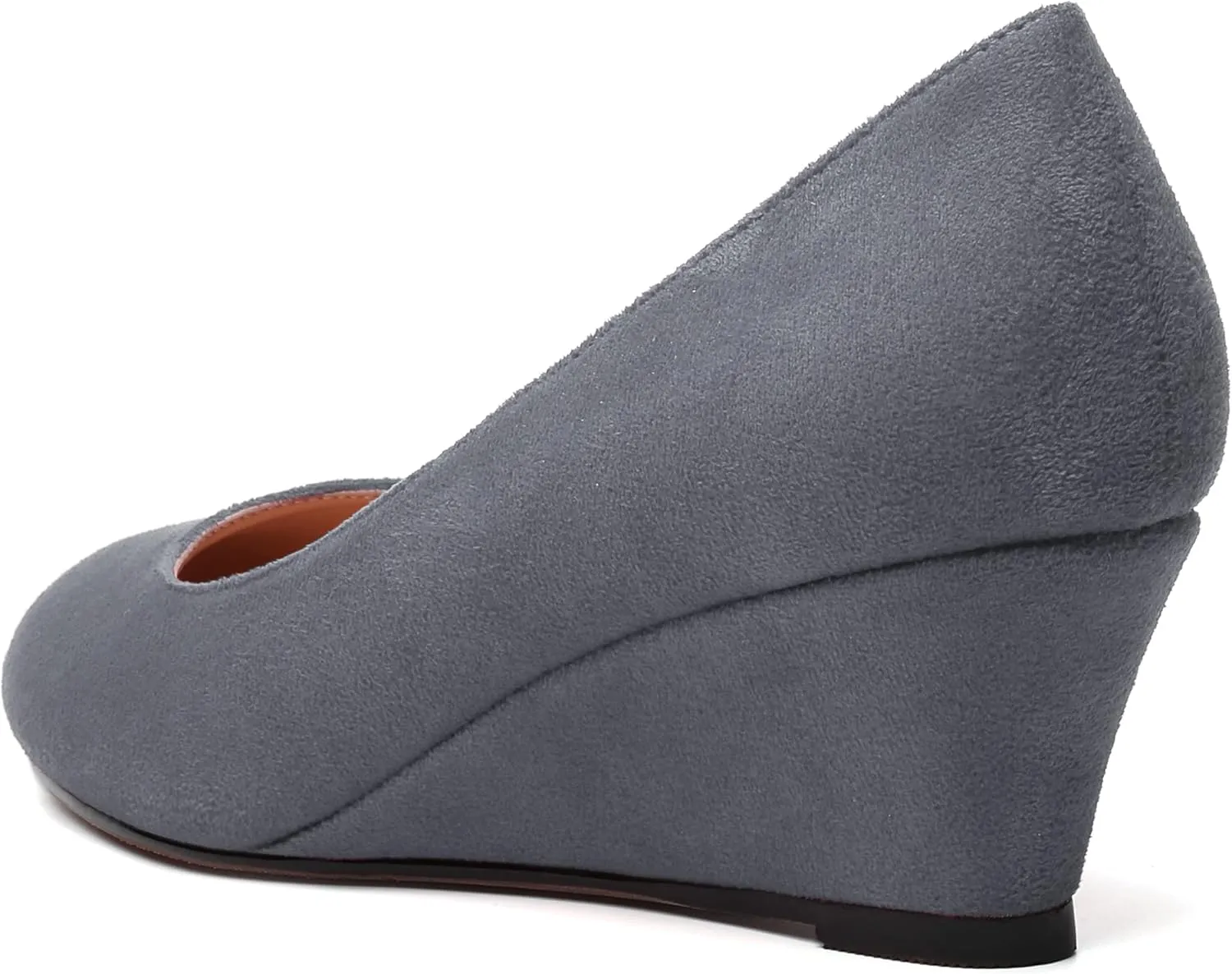 WAYDERNS Womens Solid Round Toe Dating Suede Casual Slip On Wedge Low Heel Pumps Shoes 2 Inch